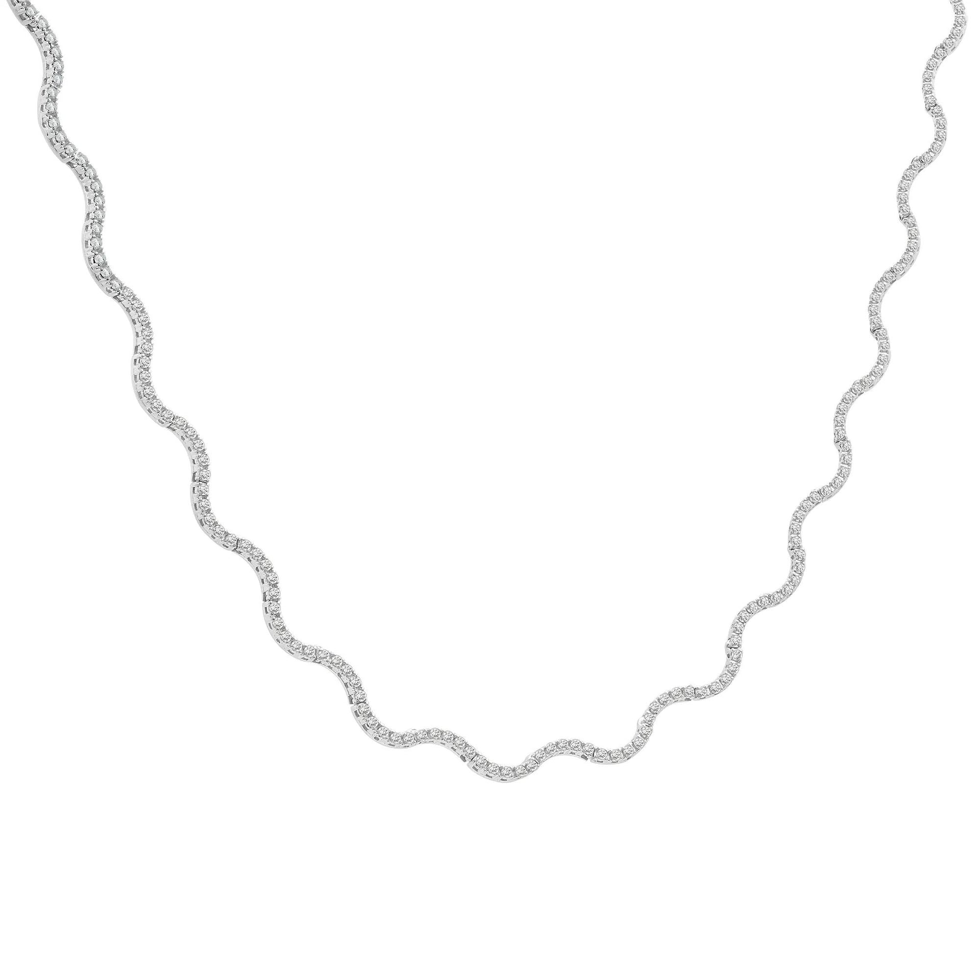 1 CT. Tw. Diamond Wavy Necklace 10K White Gold Size 16"