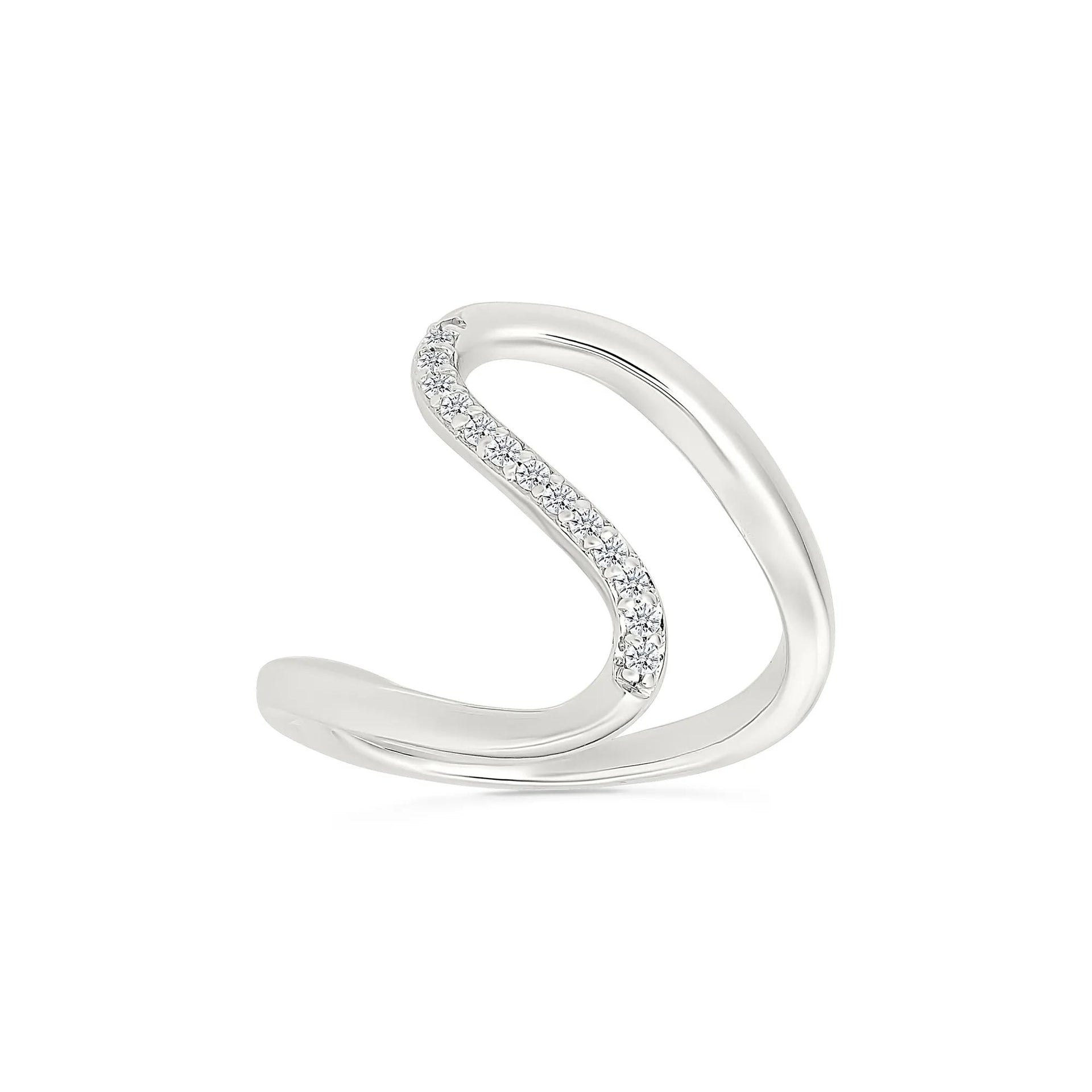 1/10 CT. Tw. Diamond Wavy Ring .925 Sterling Silver White Size 7.5 1mm