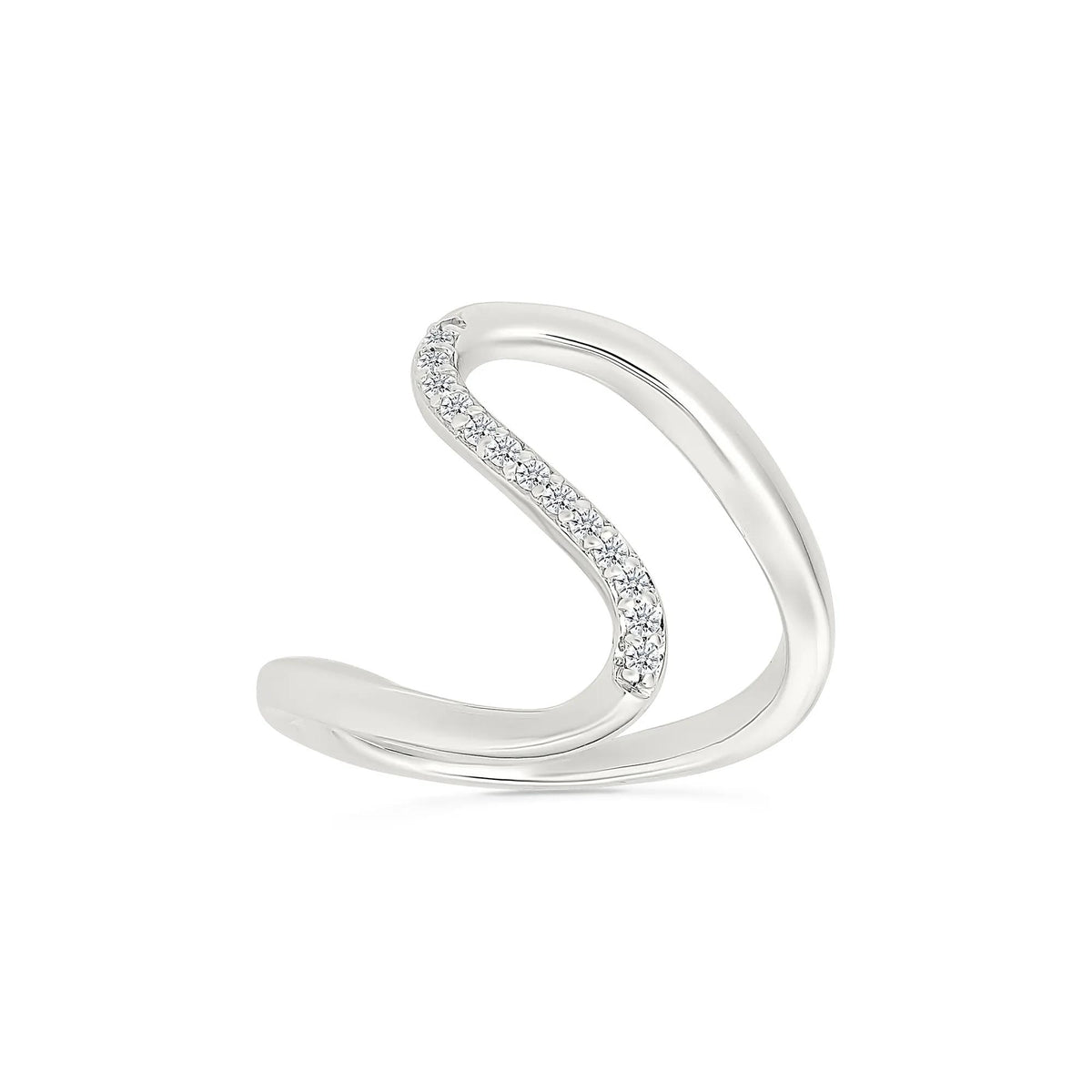 1/10 CT. Tw. Diamond Wavy Ring .925 Sterling Silver White Size 9 1mm