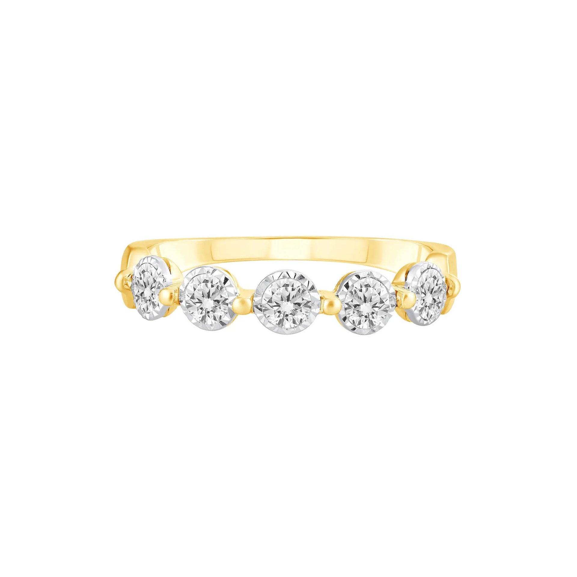 1/2 CT. Tw. Diamond Wedding Band Ring 10K Yellow Gold Round Brilliant Cut Size 6.5