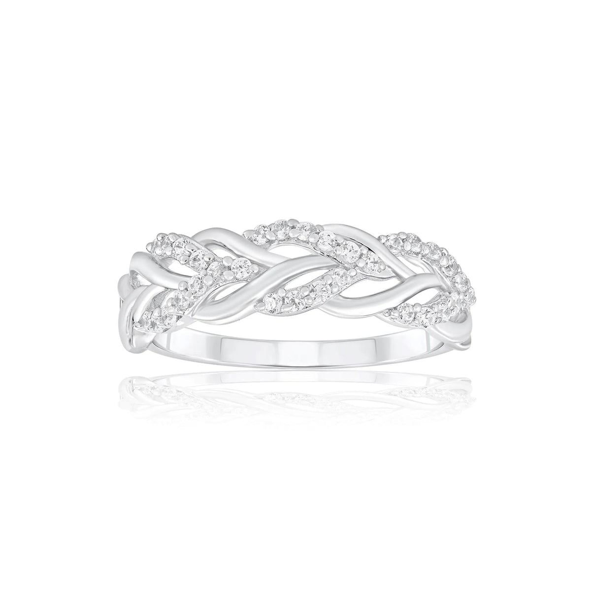 1/4 CT. Tw. Diamond Woven Band Ring 10K White Gold Round Brilliant Cut Size 9