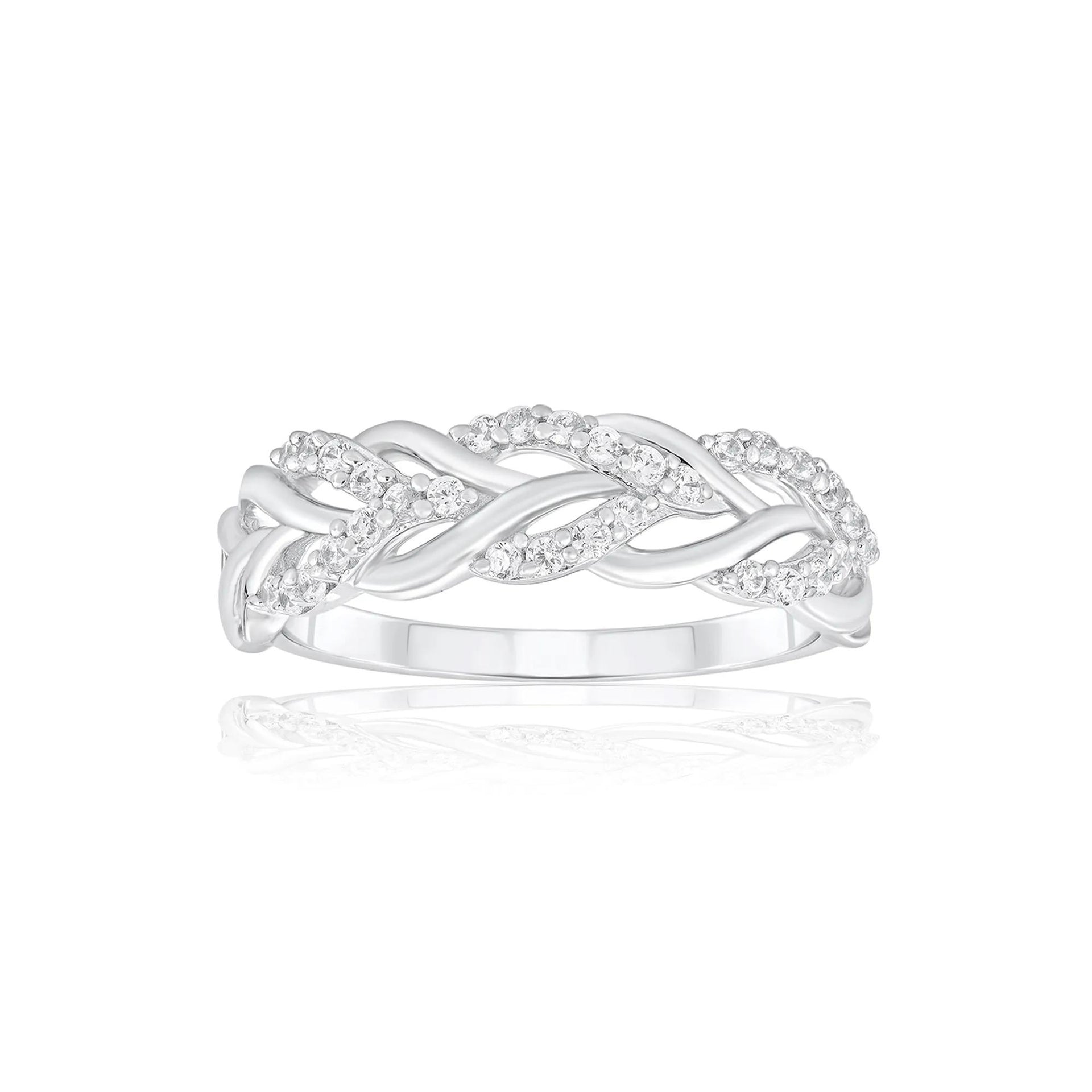 1/4 CT. Tw. Diamond Woven Band Ring 10K White Gold Round Brilliant Cut Size 8.5