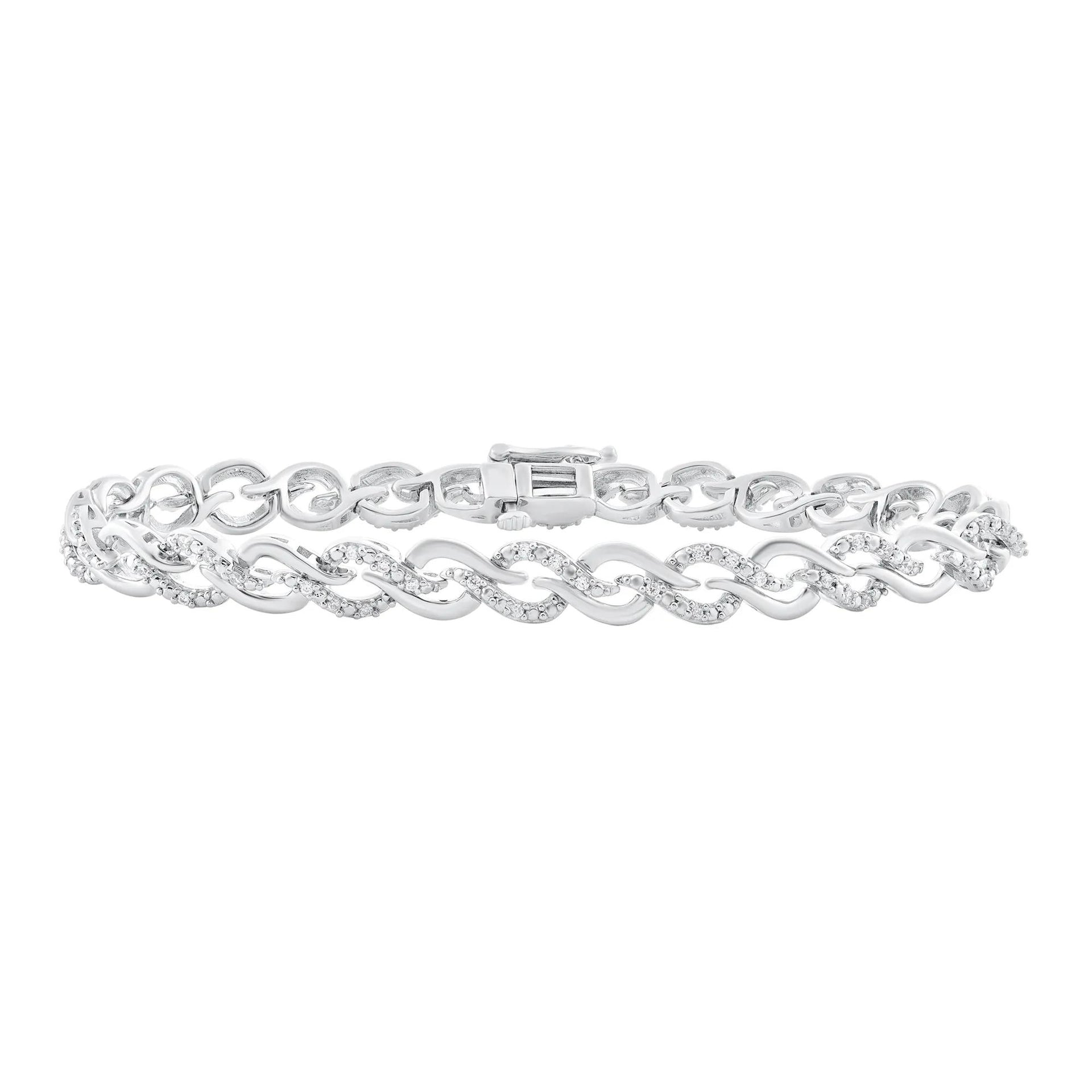 1/2 CT. Tw. Diamond Woven Link Bracelet .925 Sterling Silver White Size 6.10mm