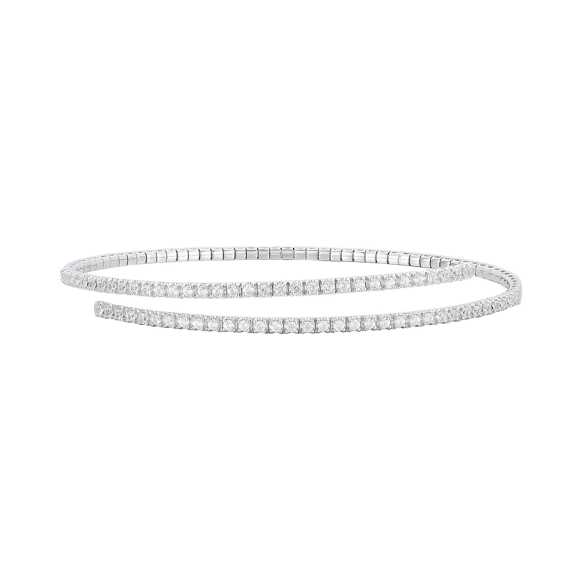 1 CT. Tw. Diamond Wrap Flex Bangle Bracelet 10K White Gold Size 18"