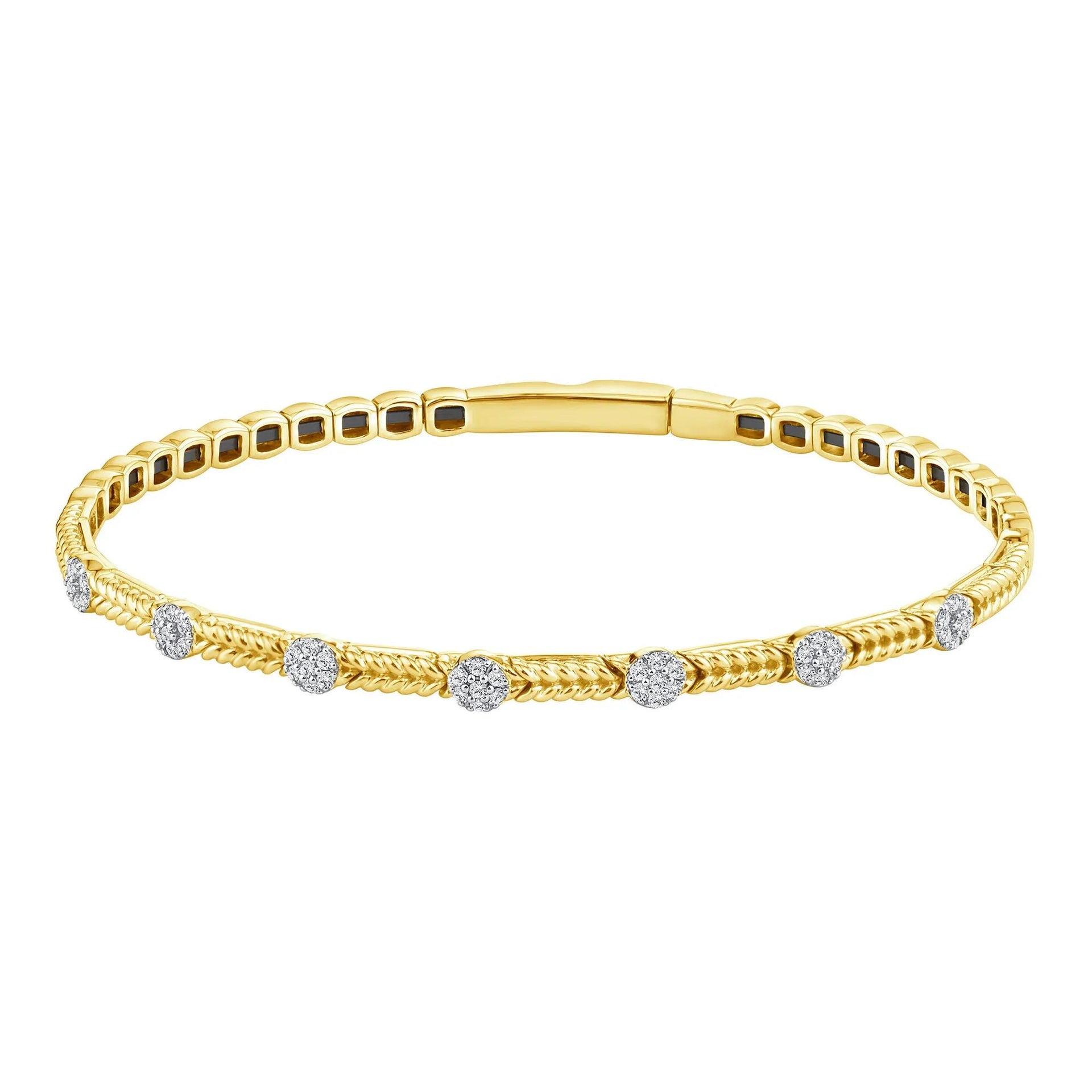 1/3 CT. Tw. Dimond Flexible Bangle Bracelet 10K Yellow Gold Size 3.00mm
