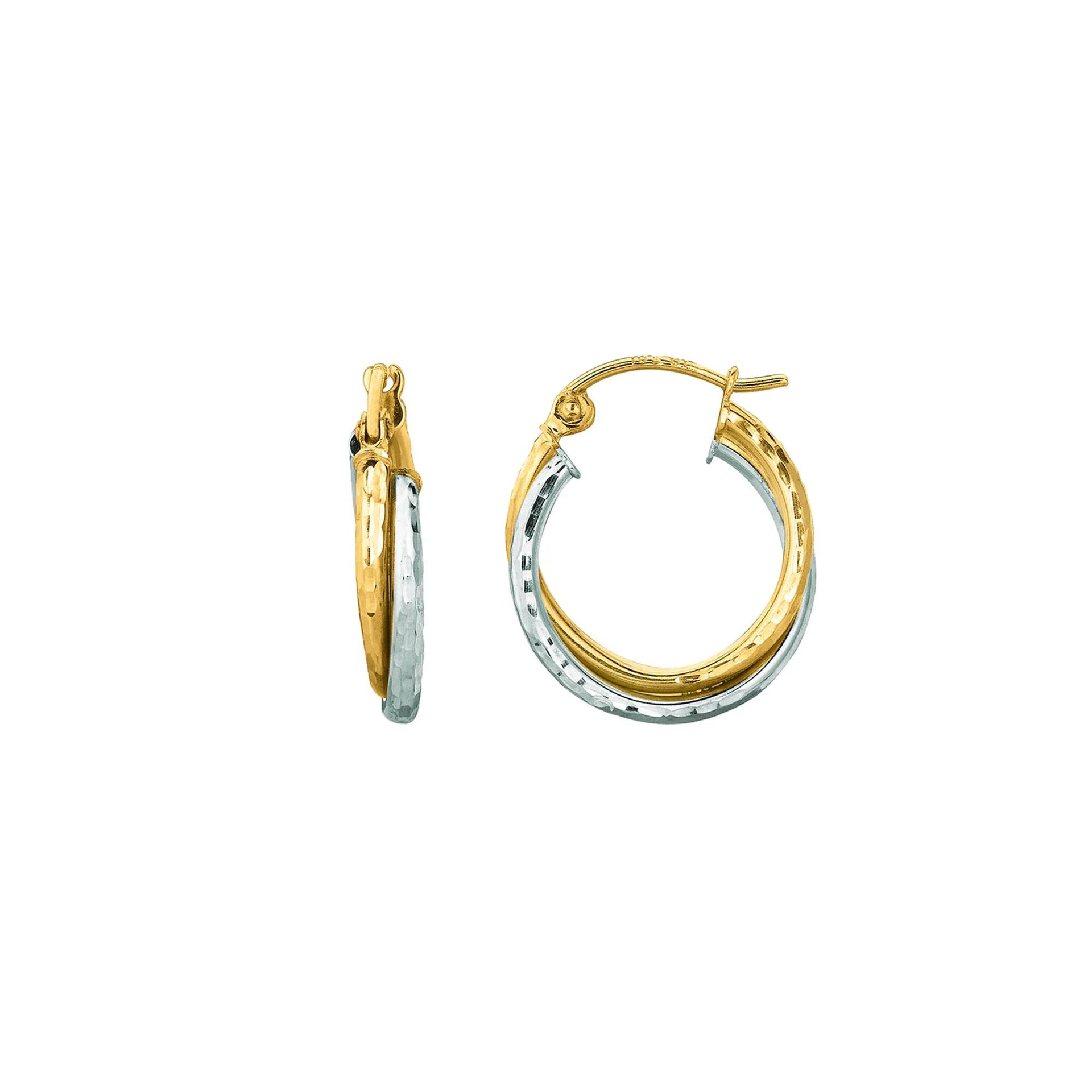 Double Hoop Earrings 14K Gold Yellow Size 15.00mm