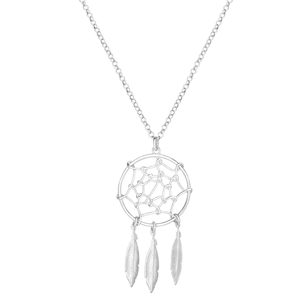 Dream Catcher Necklace .925 Sterling Silver White Size 17"