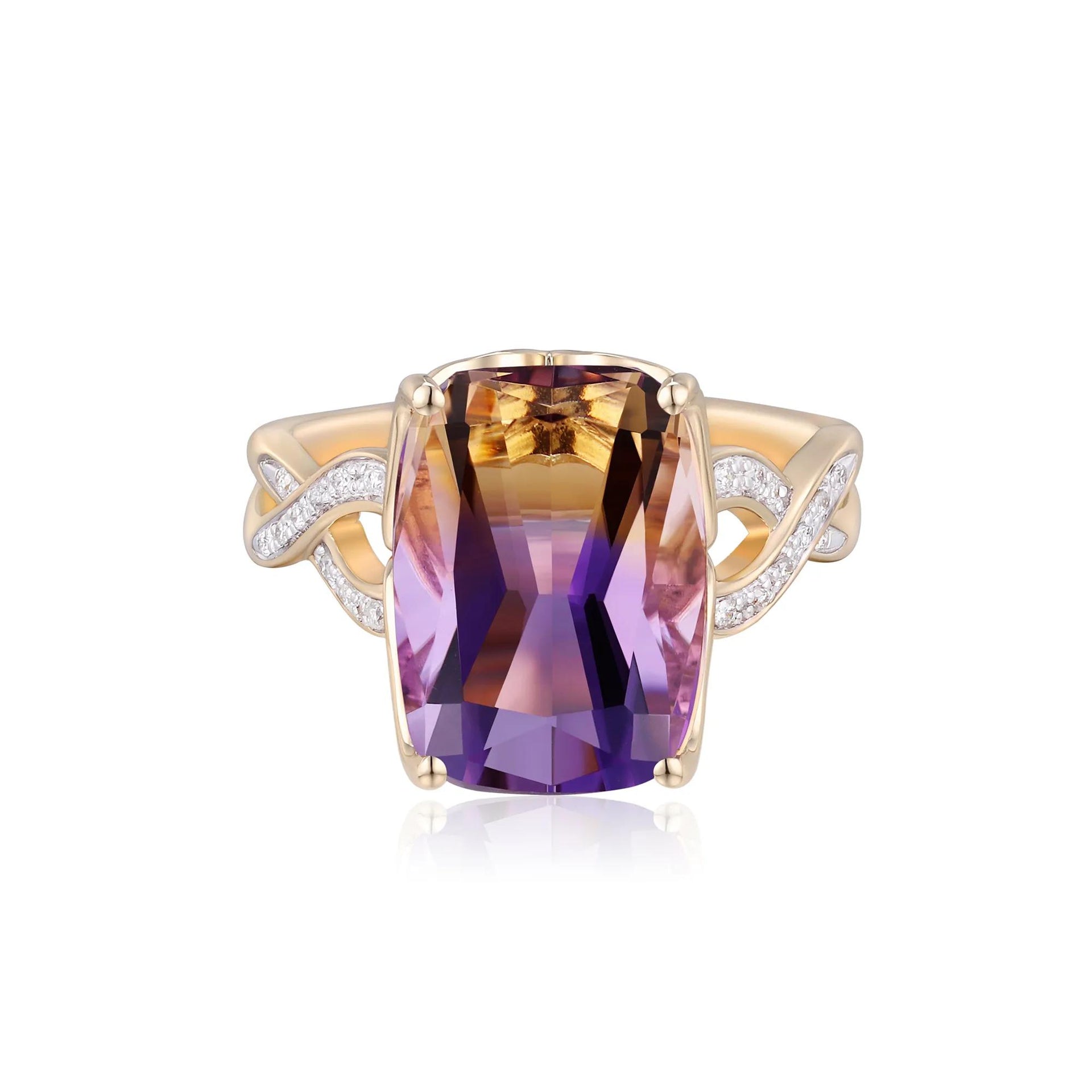 Elongated Cushion Ametrine and Diamond Accent Ring 10K Yellow Gold Round Brilliant Cut Size 8