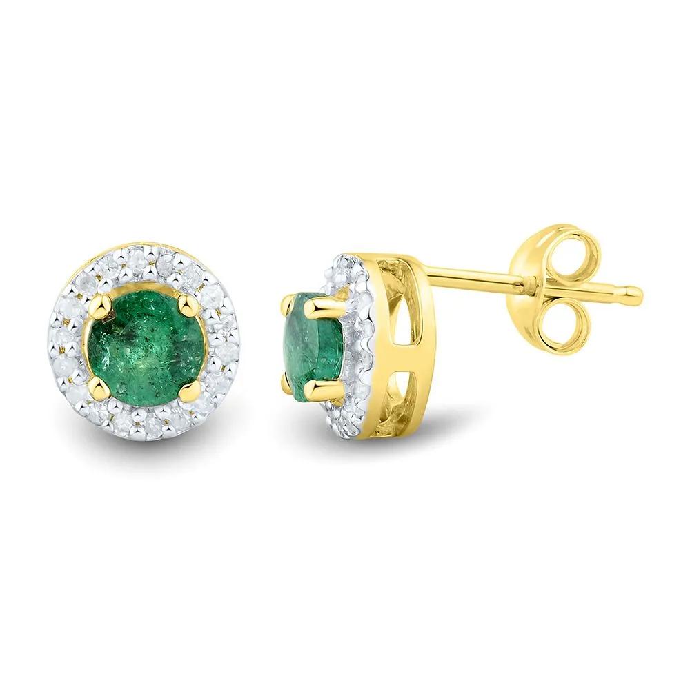 1/10 CT. Tw. Emerald & Diamond Stud Earrings 10K Yellow Gold Size 7.50mm