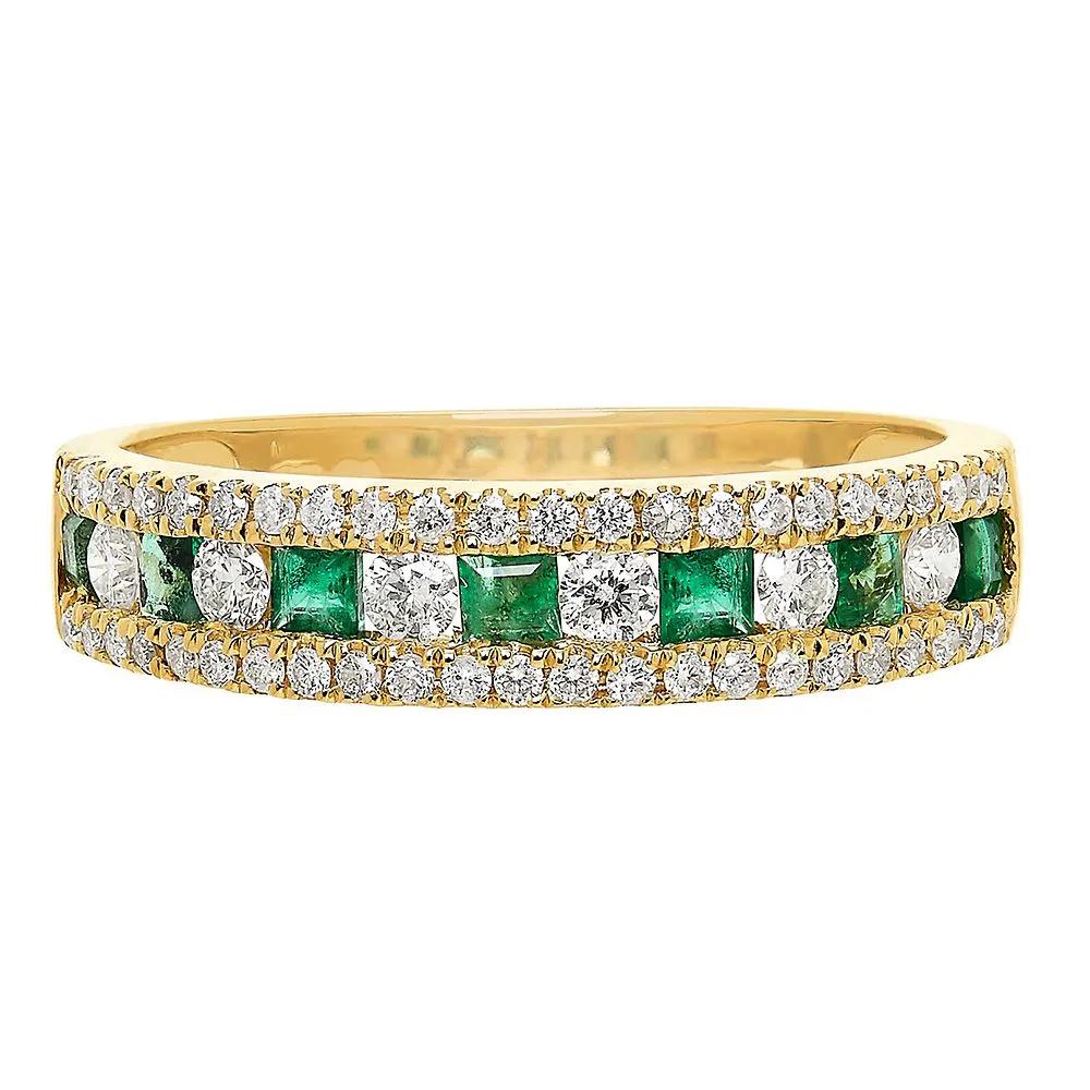 1/3 CT. Tw. Emerald & Diamond Ring 10K Yellow Gold Round Brilliant Cut Size 6
