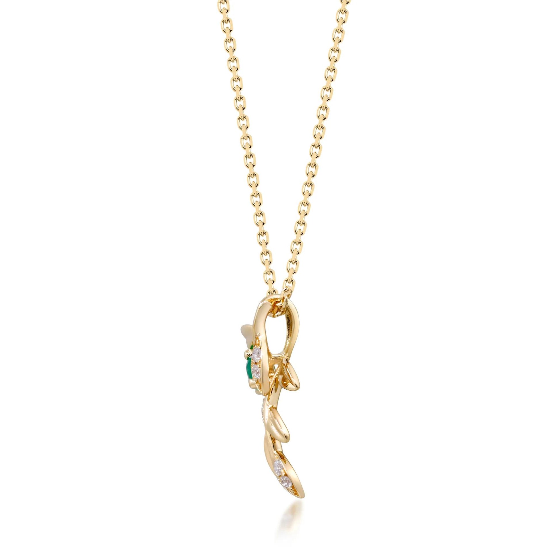 Emerald and Diamond Accent Laurel Necklace 10K Yellow Gold Size 18"
