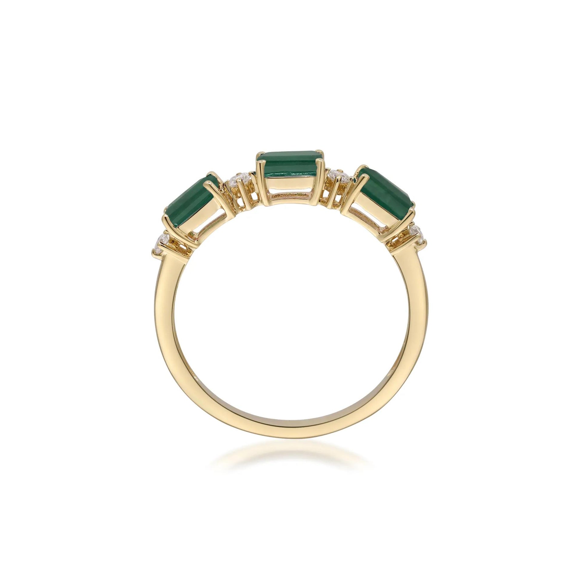 Emerald and Diamond Accent Ring 10K Yellow Gold Size 8 2mm