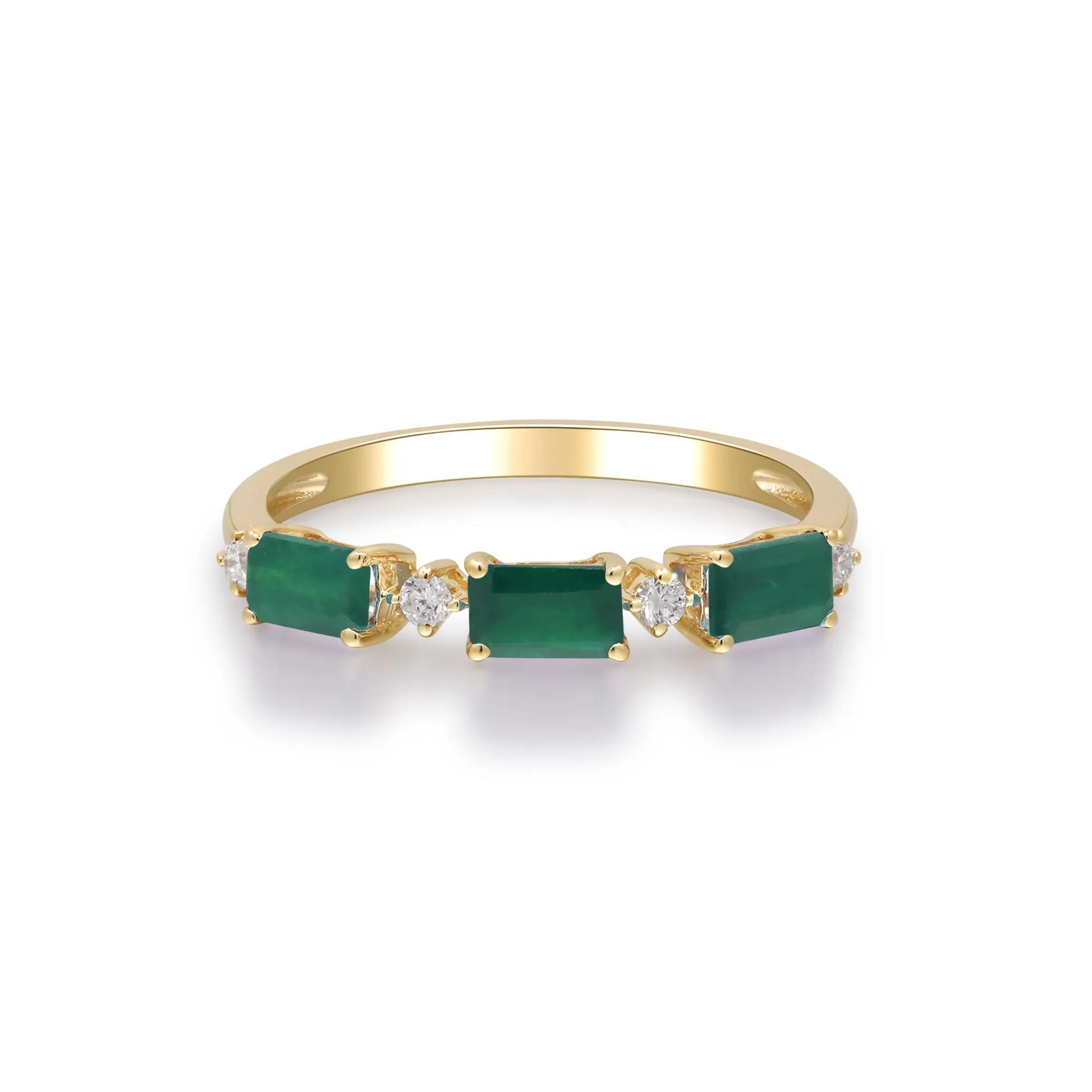 Emerald and Diamond Accent Ring 10K Yellow Gold Size 7 2mm