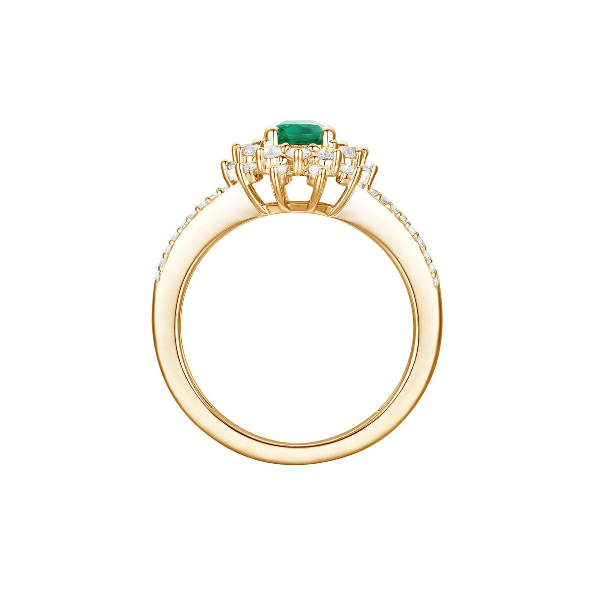 1/2 CT. Tw. Emerald and Diamond Halo Ring 14K Yellow Gold Size 6 1mm