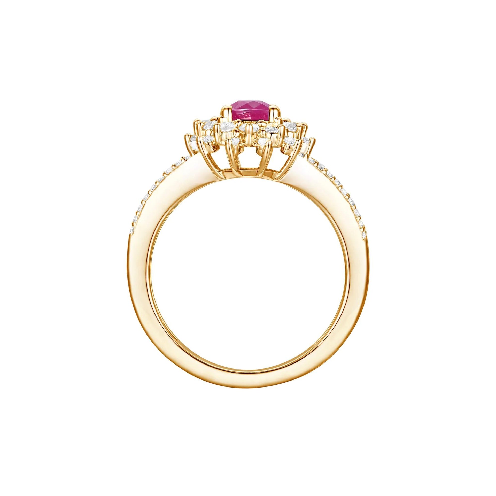 1/2 CT. Tw. Ruby and Diamond Halo Ring 14K Yellow Gold Size 7 1mm