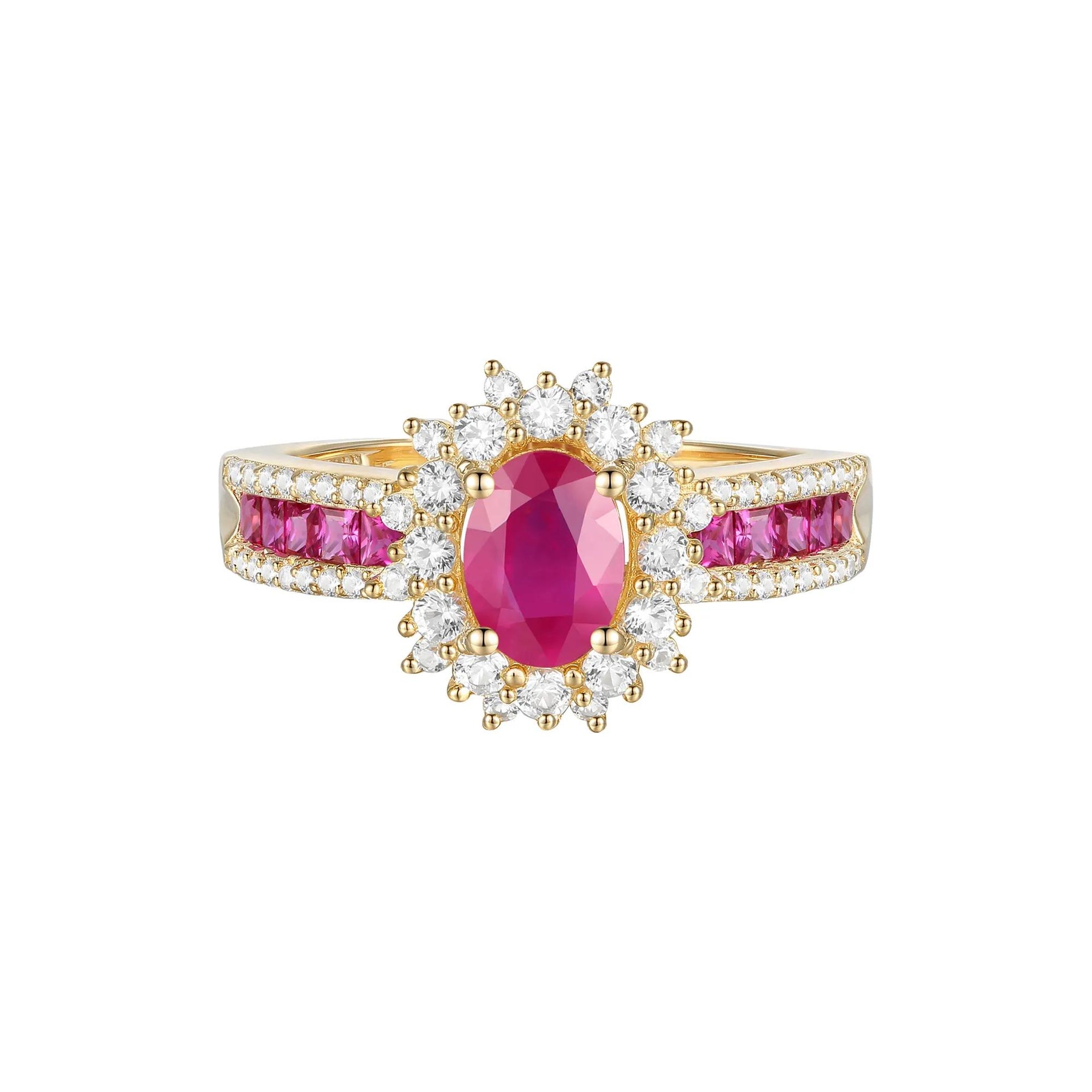 1/2 CT. Tw. Ruby and Diamond Halo Ring 14K Yellow Gold Size 7 1mm