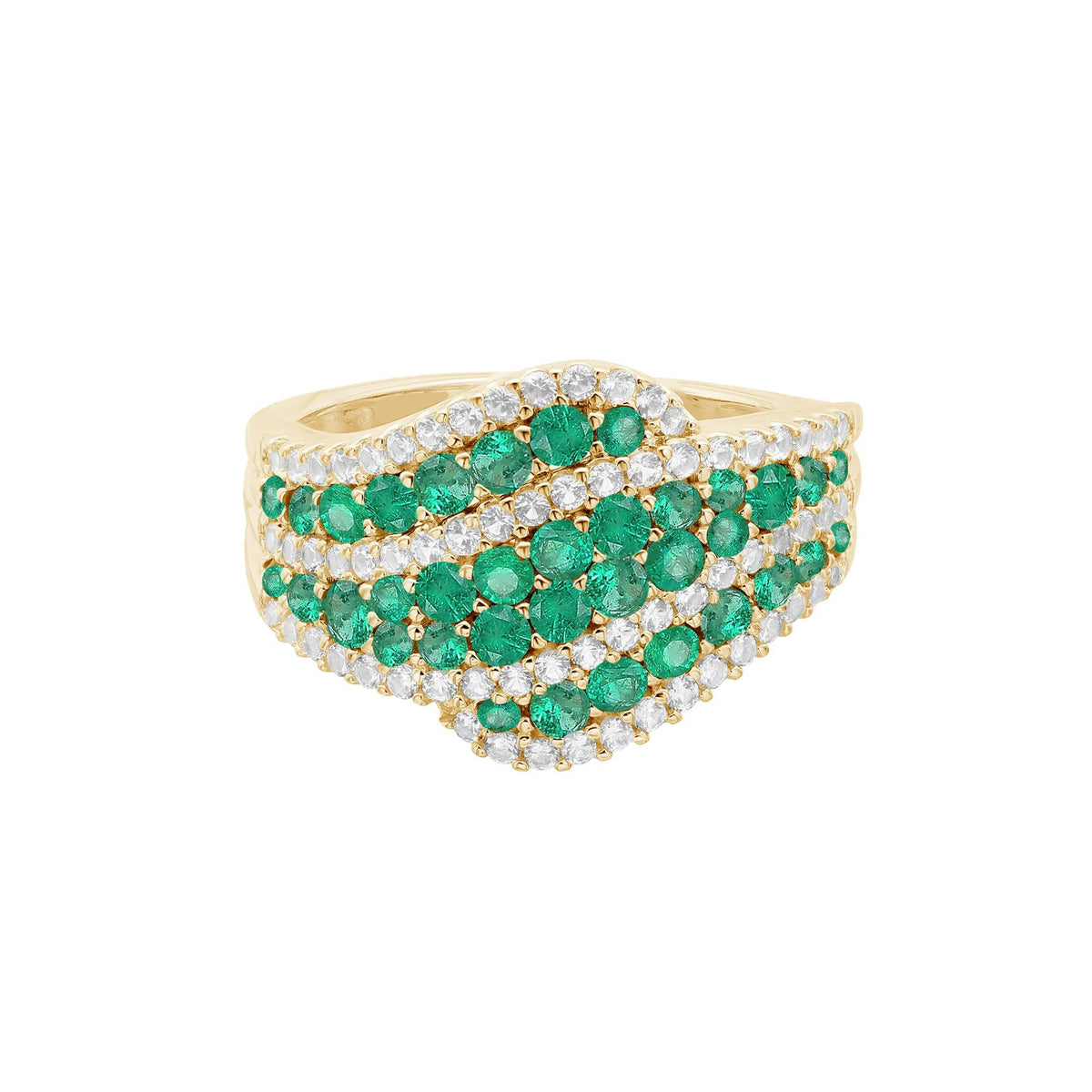 1/2 CT. Tw. Emerald and Diamond Ring 10K Yellow Gold Round Brilliant Cut Size 8.5 1mm