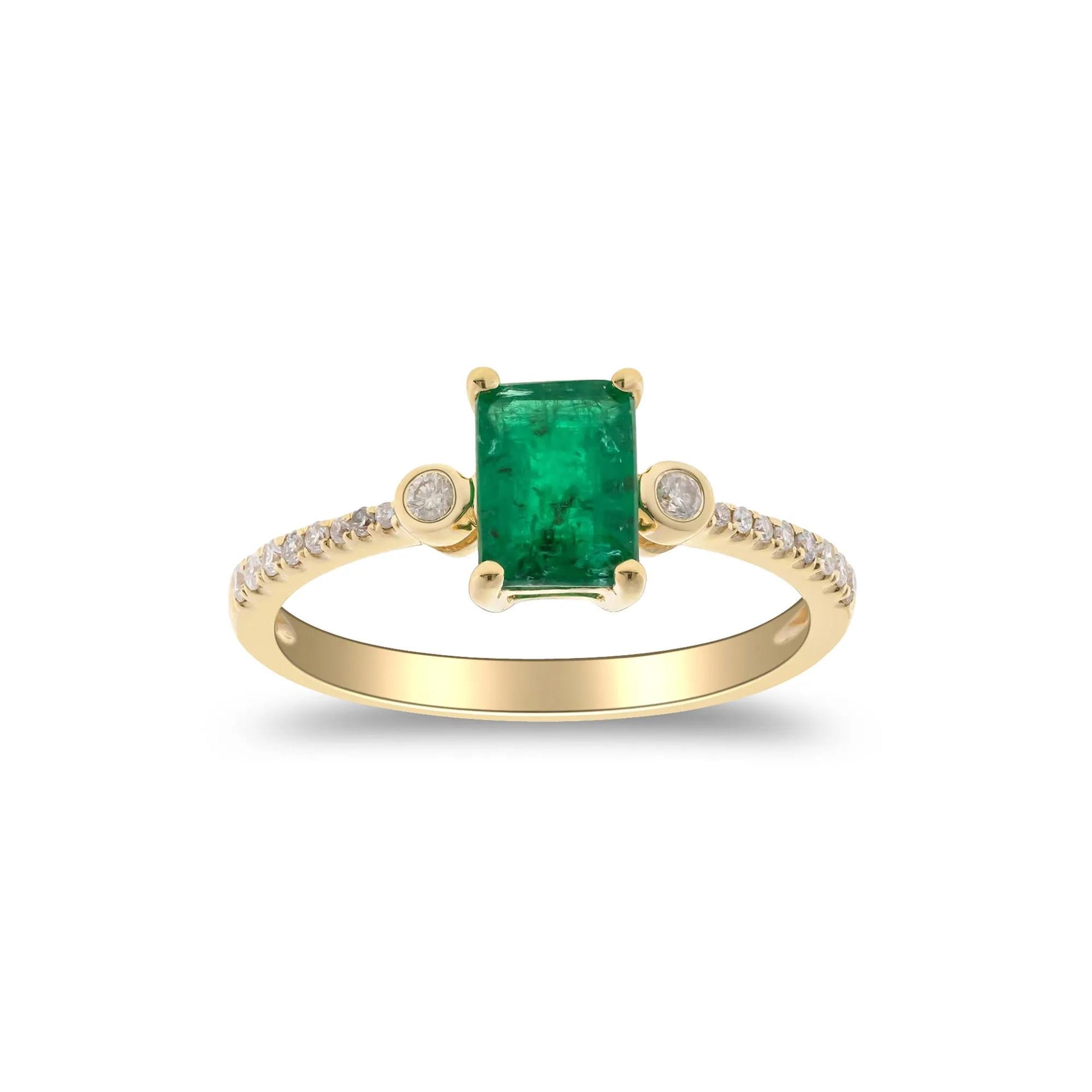 1/8 CT. Tw. Emerald & Diamond Ring 10K Yellow Gold Size 5.5 2mm