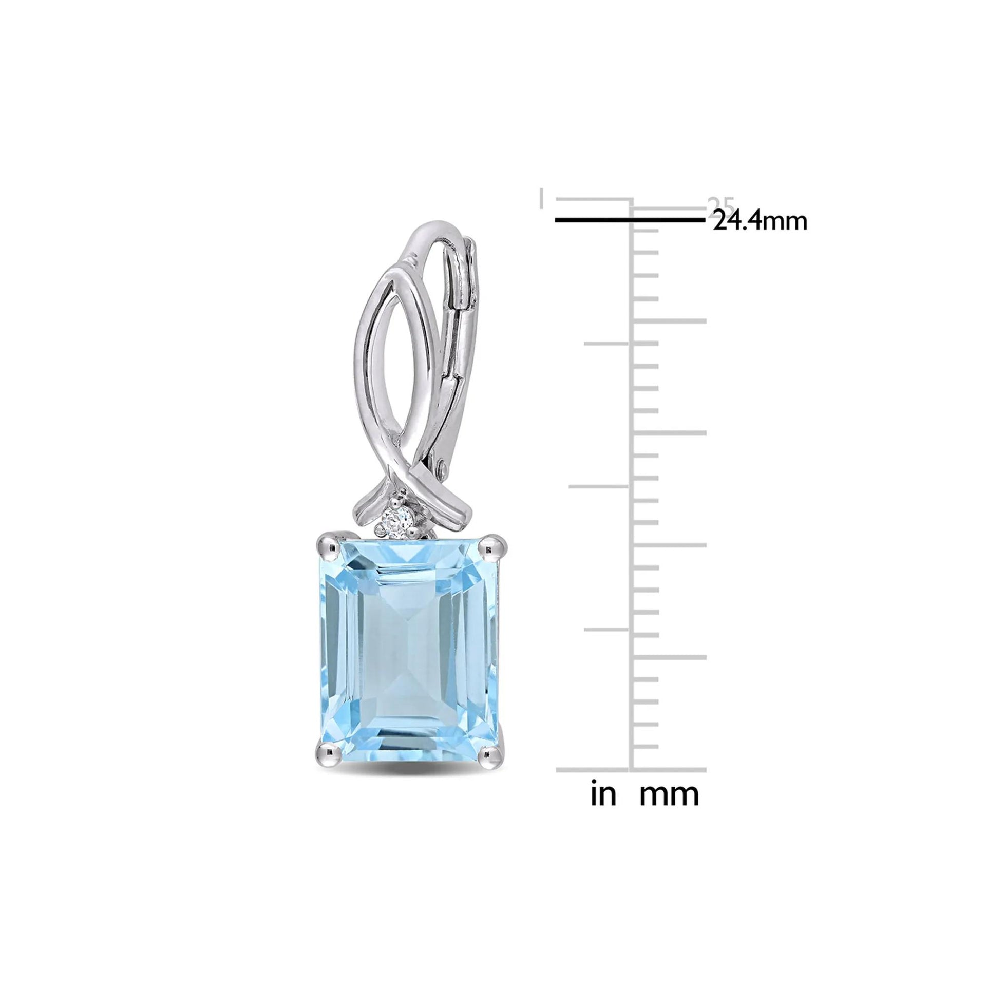 Emerald-Cut Blue & White Topaz Drop Earring .925 Sterling Silver Size 8.70mm
