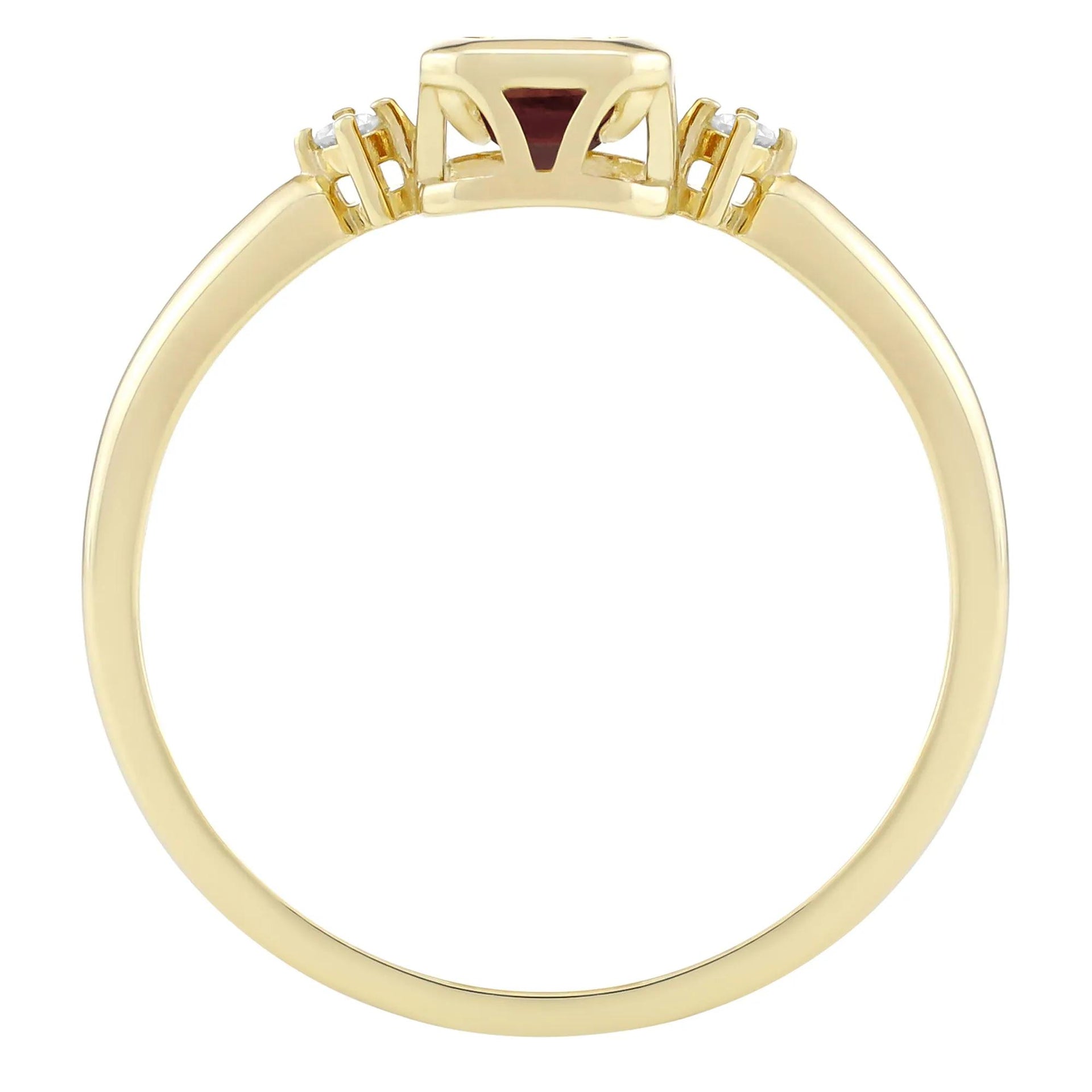 Emerald-Cut Garnet and Diamond Accent Ring 10K Yellow Gold Size 9 1.5mm
