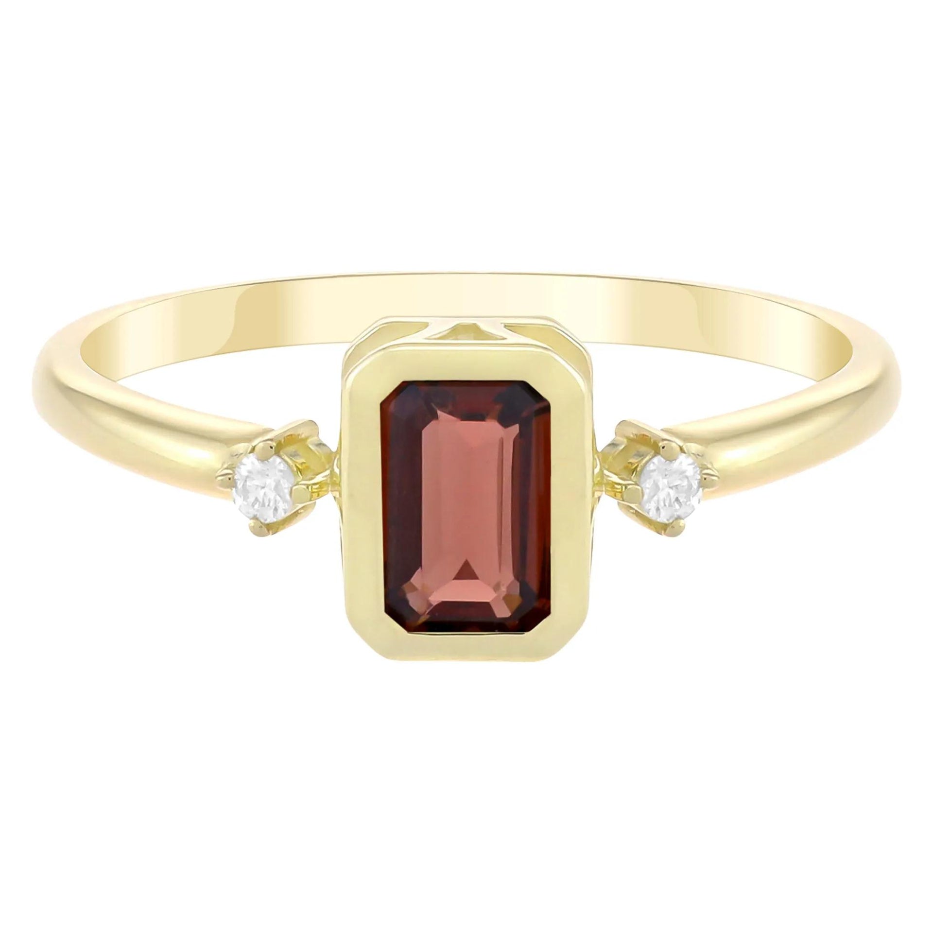 Emerald-Cut Garnet and Diamond Accent Ring 10K Yellow Gold Size 9 1.5mm