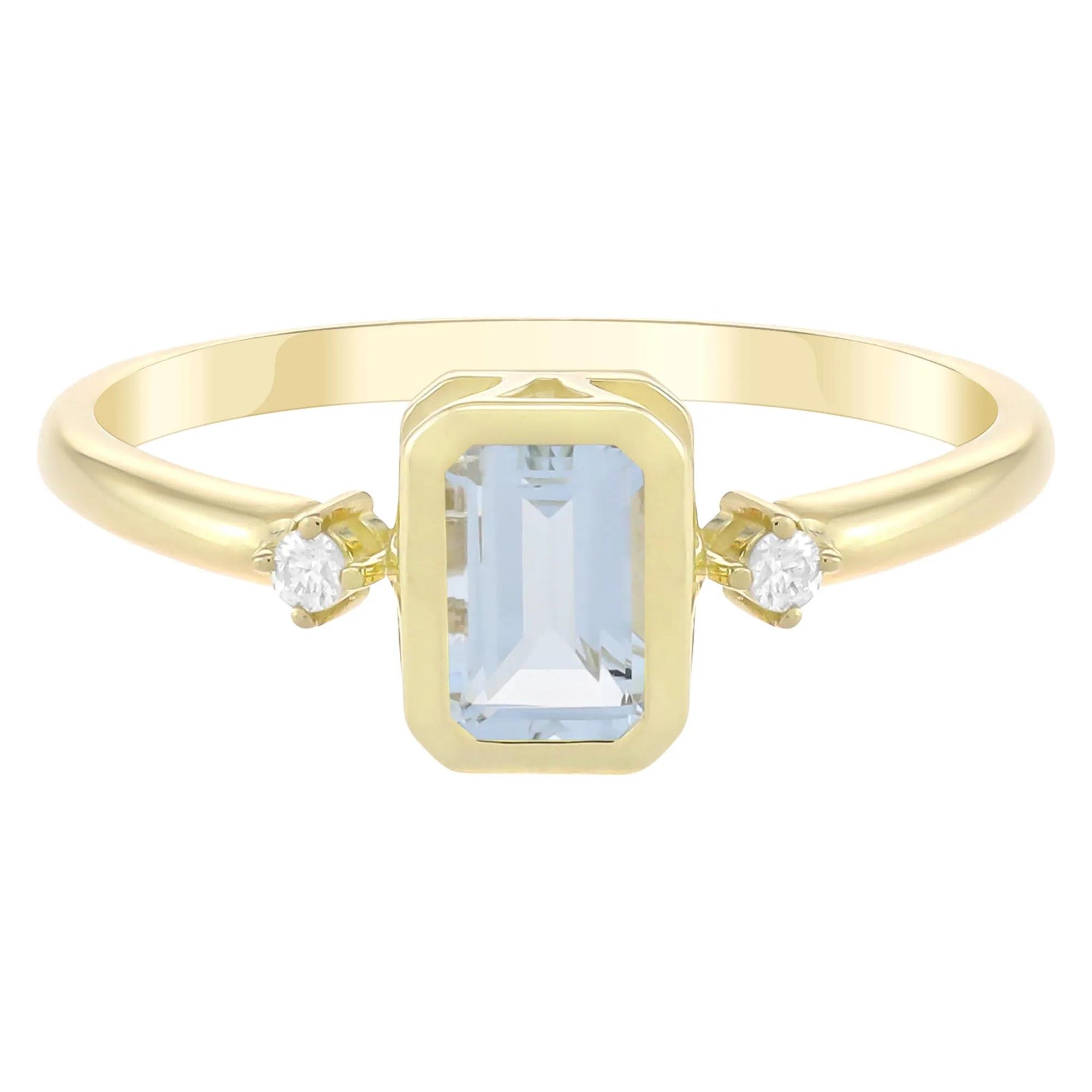 Emerald-Cut Aquamarine and Diamond Accent Ring 10K Yellow Gold Size 5 1.5mm