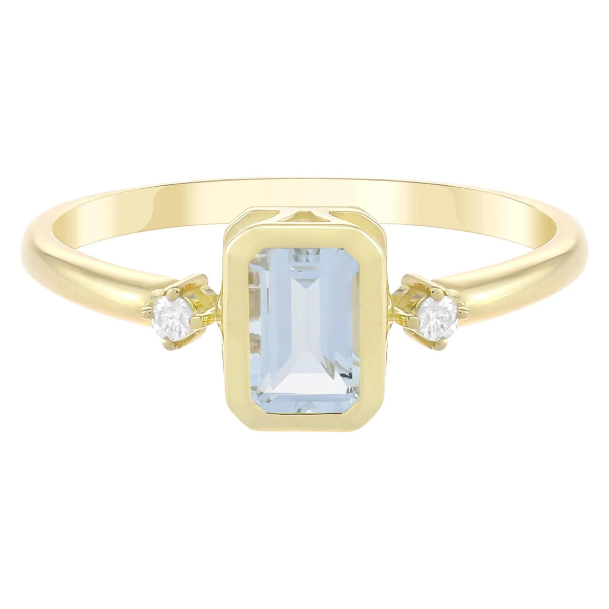 Emerald-Cut Aquamarine and Diamond Accent Ring 10K Yellow Gold Size 8.5 1.5mm