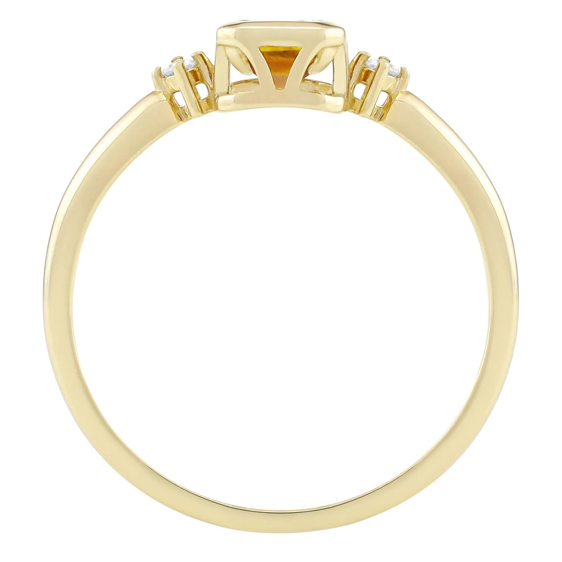 Emerald-Cut Citrine and Diamond Accent Ring 10K Yellow Gold Size 8 1.5mm