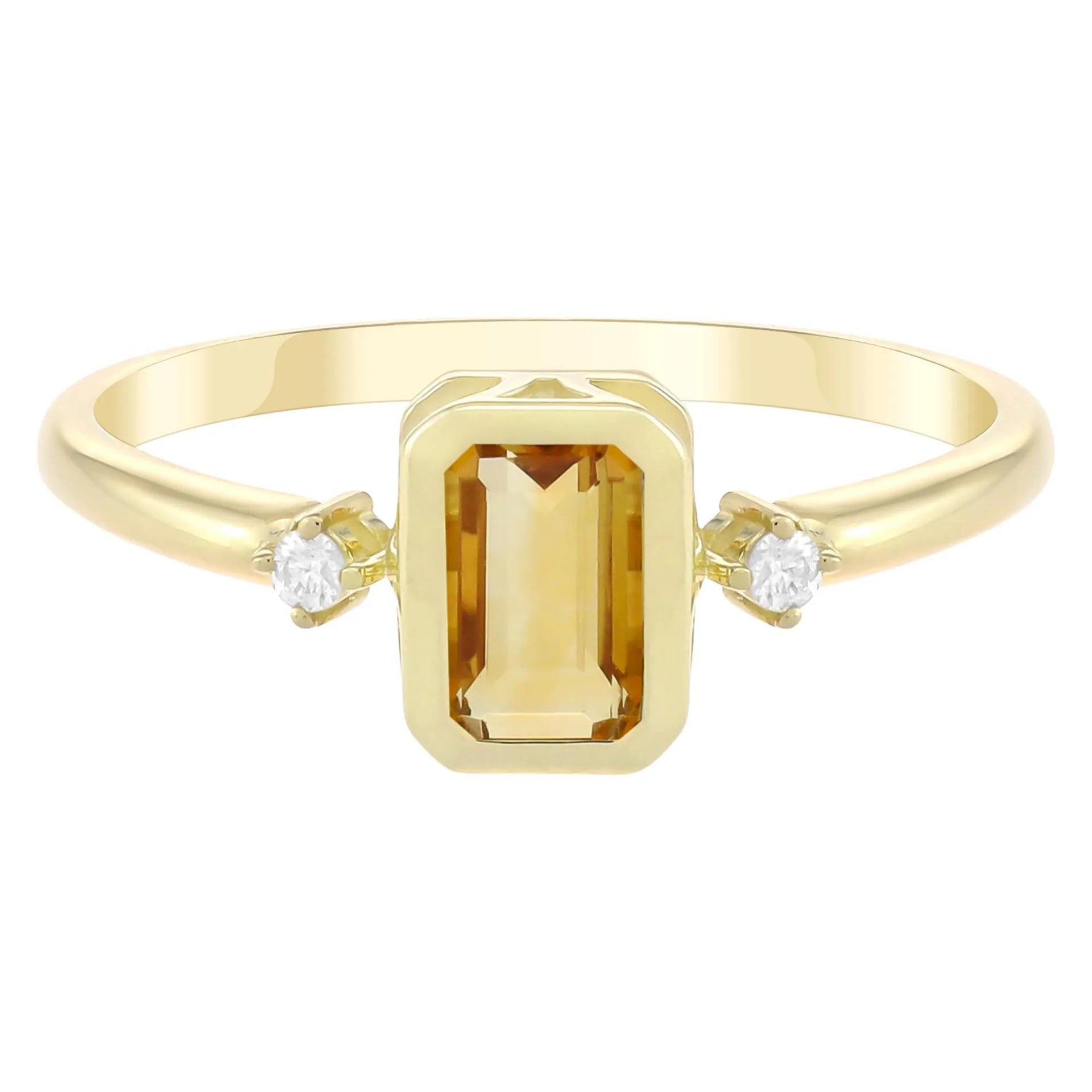 Emerald-Cut Citrine and Diamond Accent Ring 10K Yellow Gold Size 8 1.5mm
