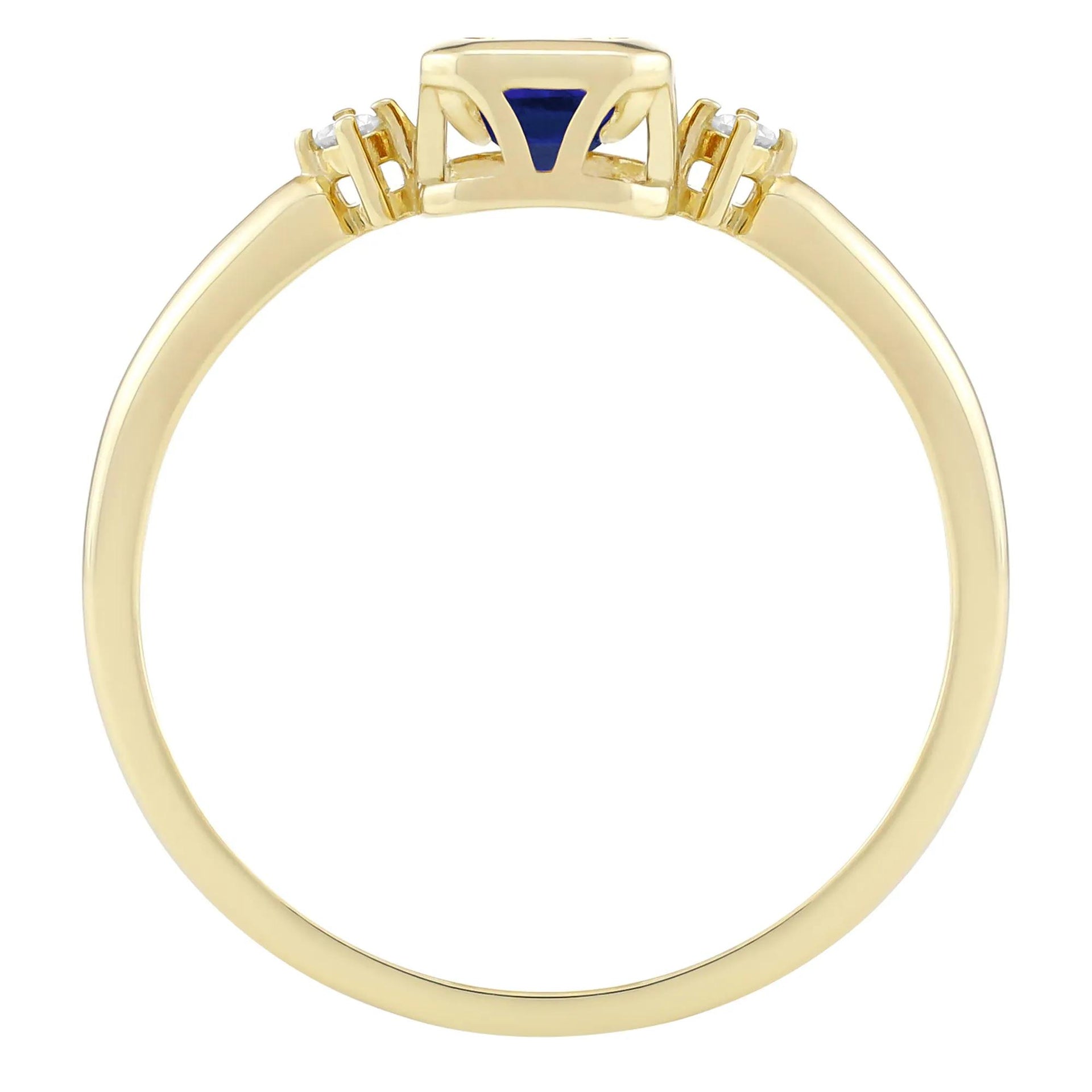 Emerald-Cut Lab-Created Blue Sapphire and Diamond Accent Ring 10K Yellow Gold Size 8 1.5mm