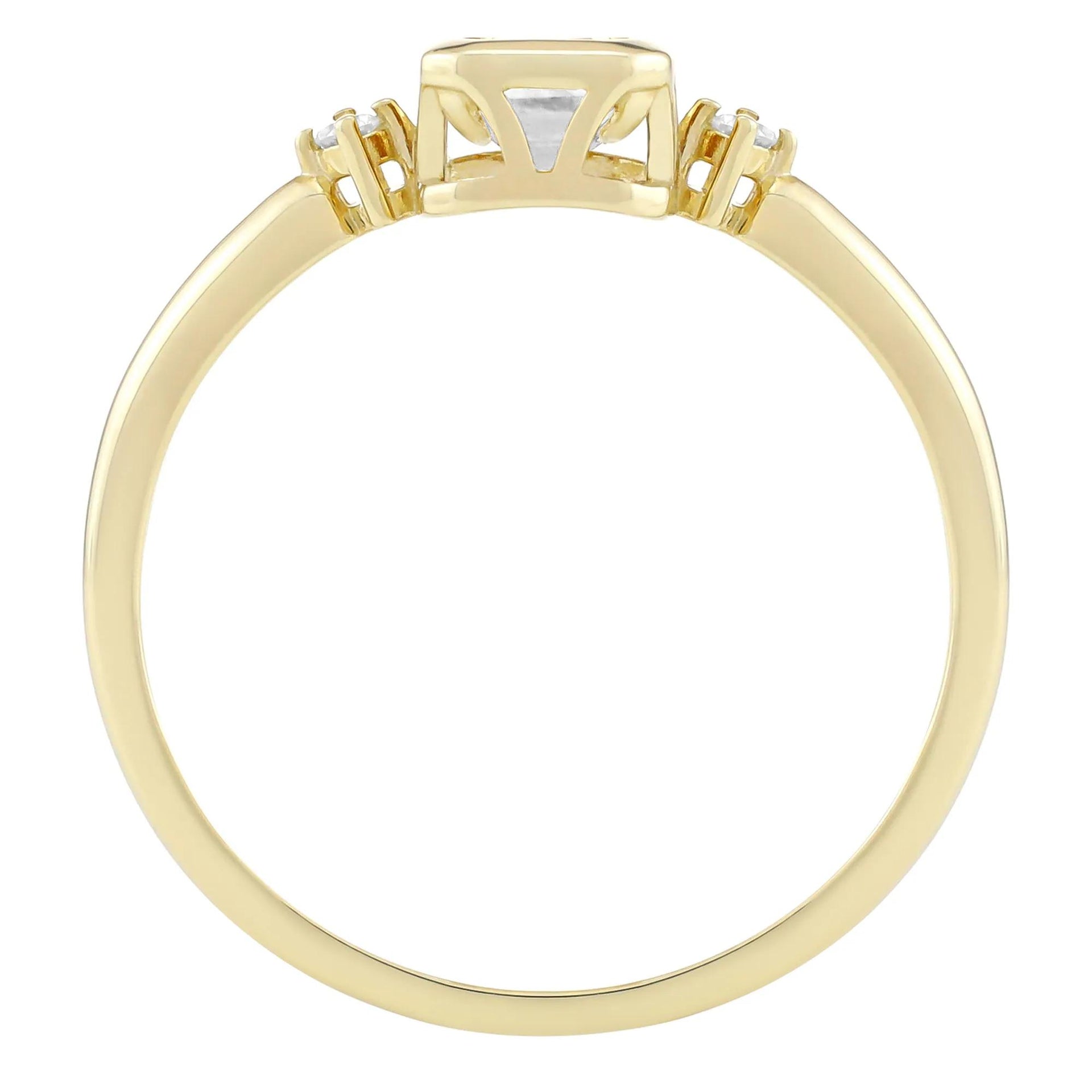 Emerald-Cut Lab-Created White Sapphire and Diamond Accent Ring 10K Yellow Gold Size 5 1.5mm