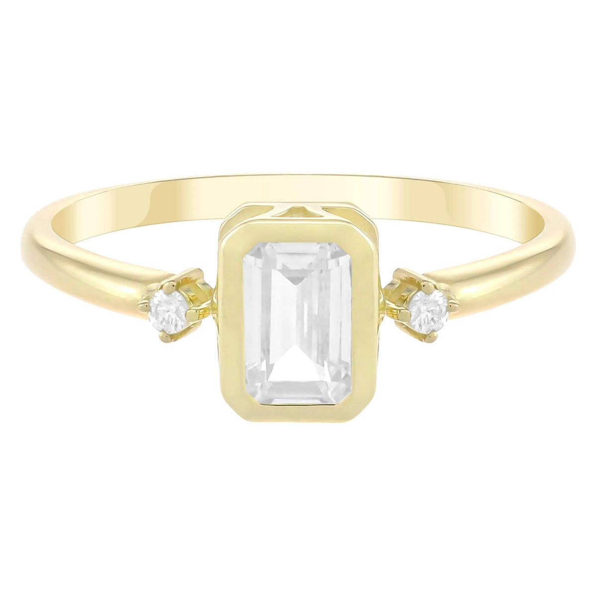Emerald-Cut Lab-Created White Sapphire and Diamond Accent Ring 10K Yellow Gold Size 6.5 1.5mm