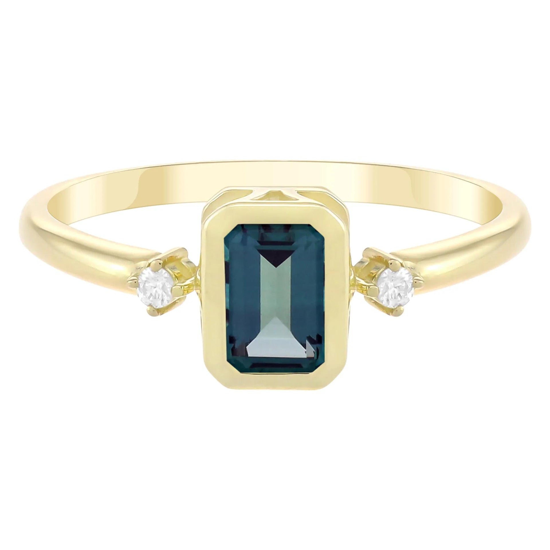 Emerald-Cut Lab-Created Alexandrite and Diamond Accent Ring 10K Yellow Gold Size 9 1.5mm