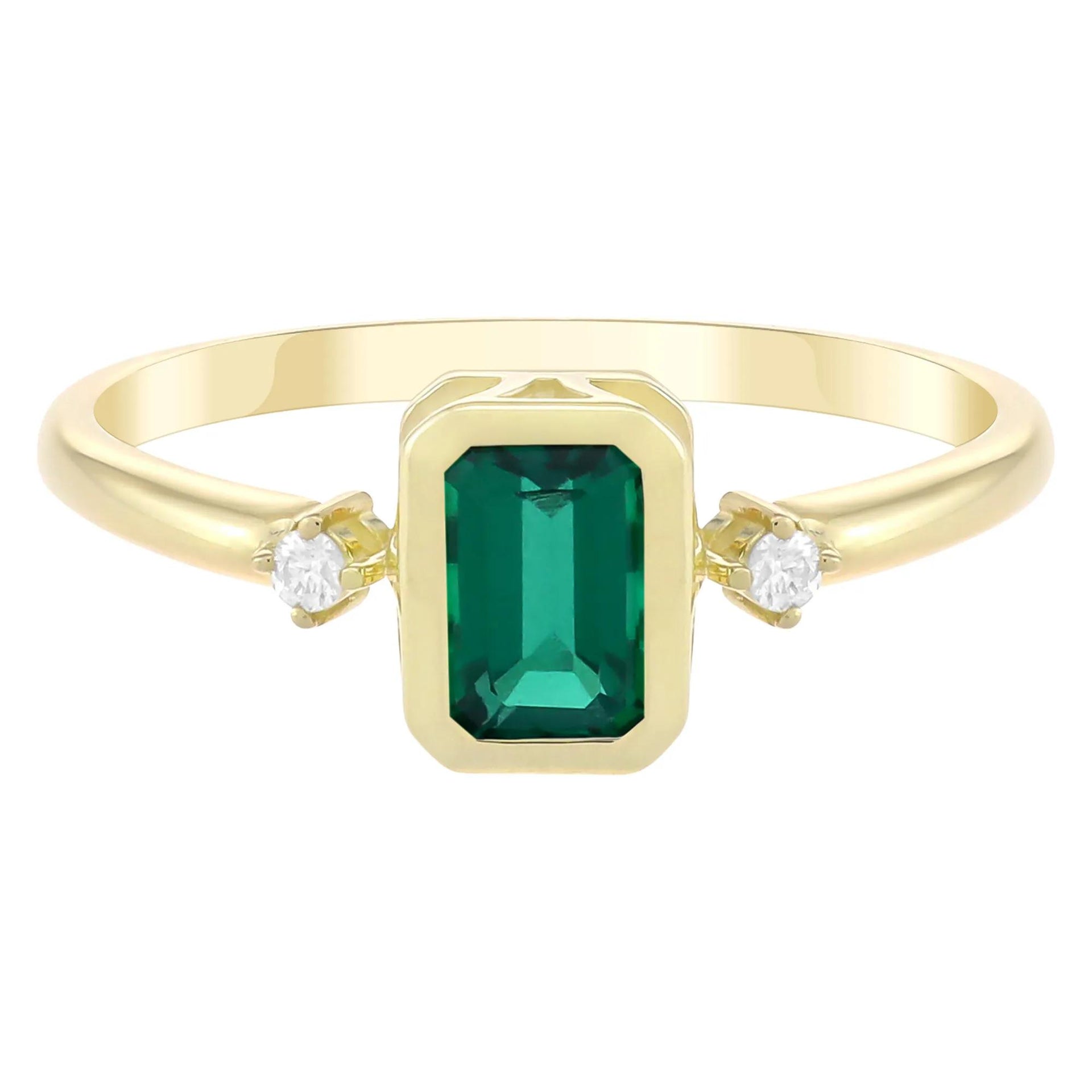 Emerald-Cut Lab-Created and Diamond Accent Ring 10K Yellow Gold Size 7.5 1.5mm
