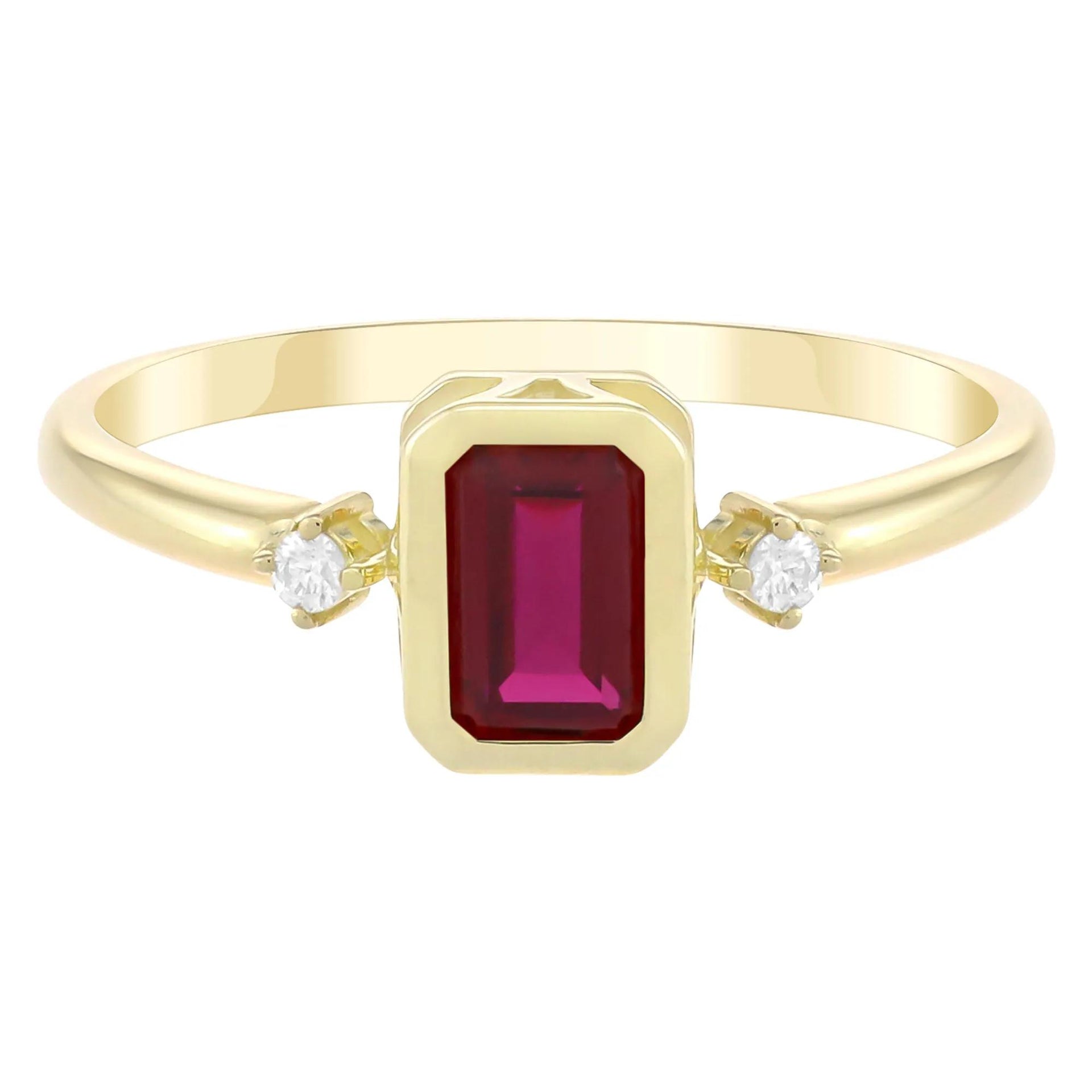 Emerald-Cut Lab-Created Ruby and Diamond Accent Ring 10K Yellow Gold Size 5 1.5mm