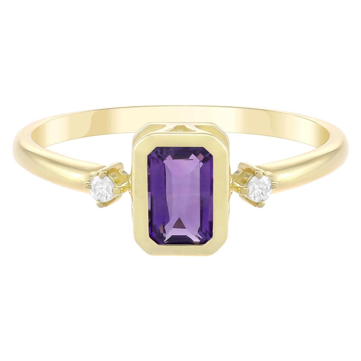 Emerald-Cut Amethyst and Diamond Accent Ring 10K Yellow Gold Size 9 1.5mm