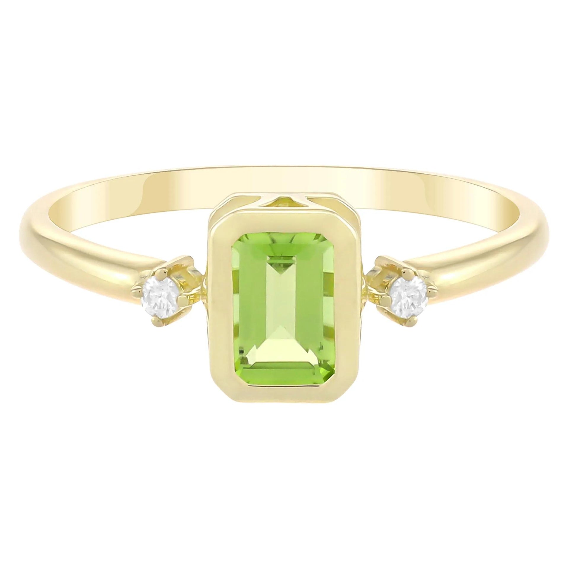 Emerald-Cut Peridot and Diamond Accent Ring 10K Yellow Gold Size 5 1.5mm