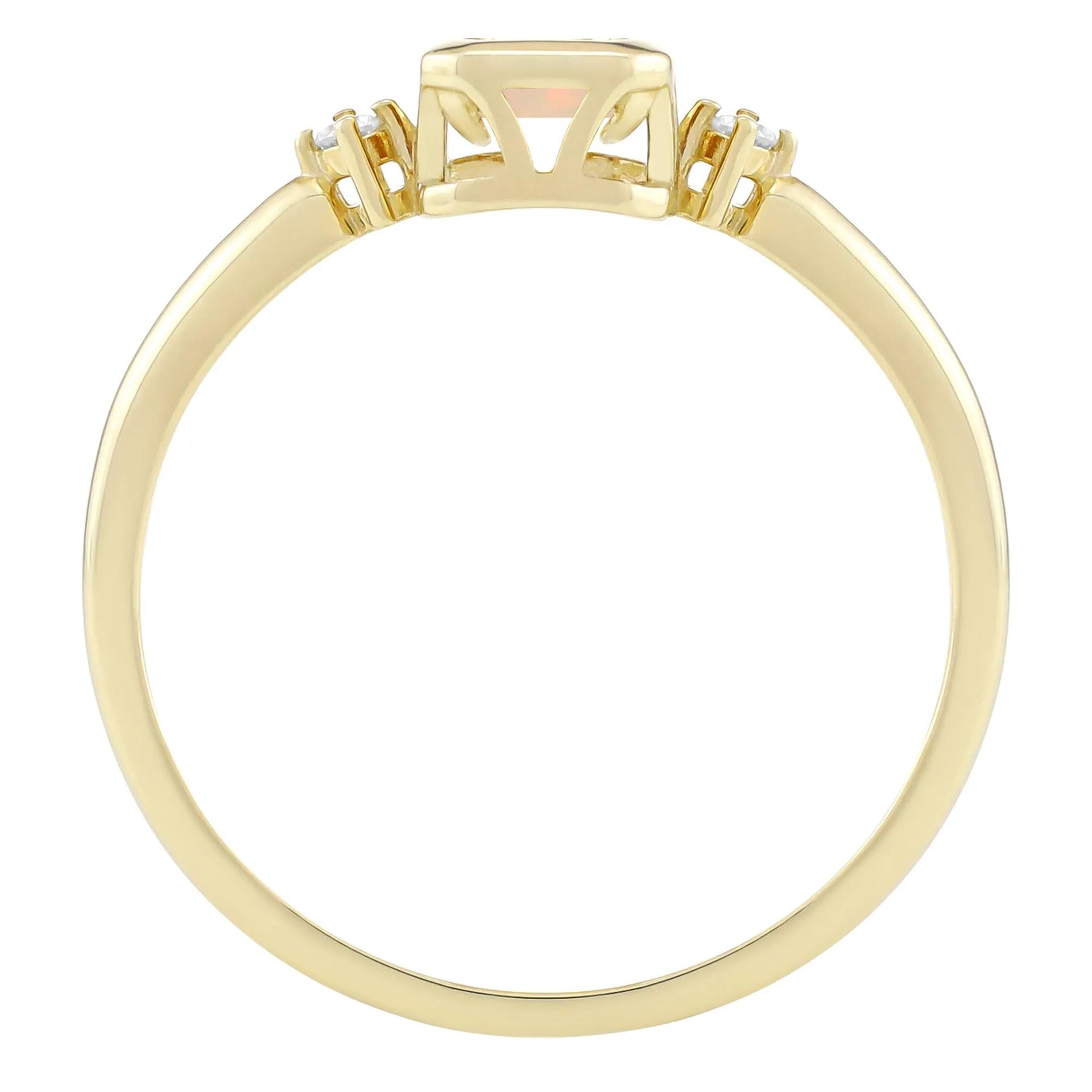 Emerald-Cut Opal and Diamond Accent Ring 10K Yellow Gold Size 5 1.5mm