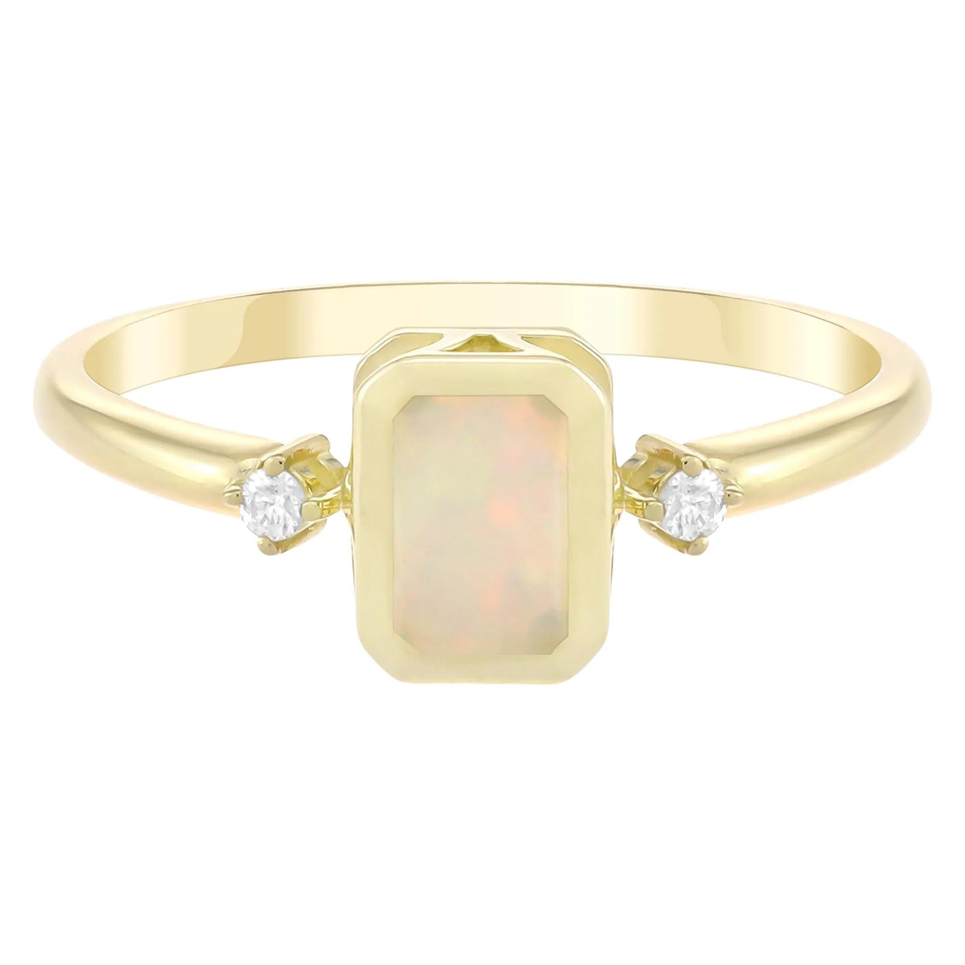 Emerald-Cut Opal and Diamond Accent Ring 10K Yellow Gold Size 5 1.5mm