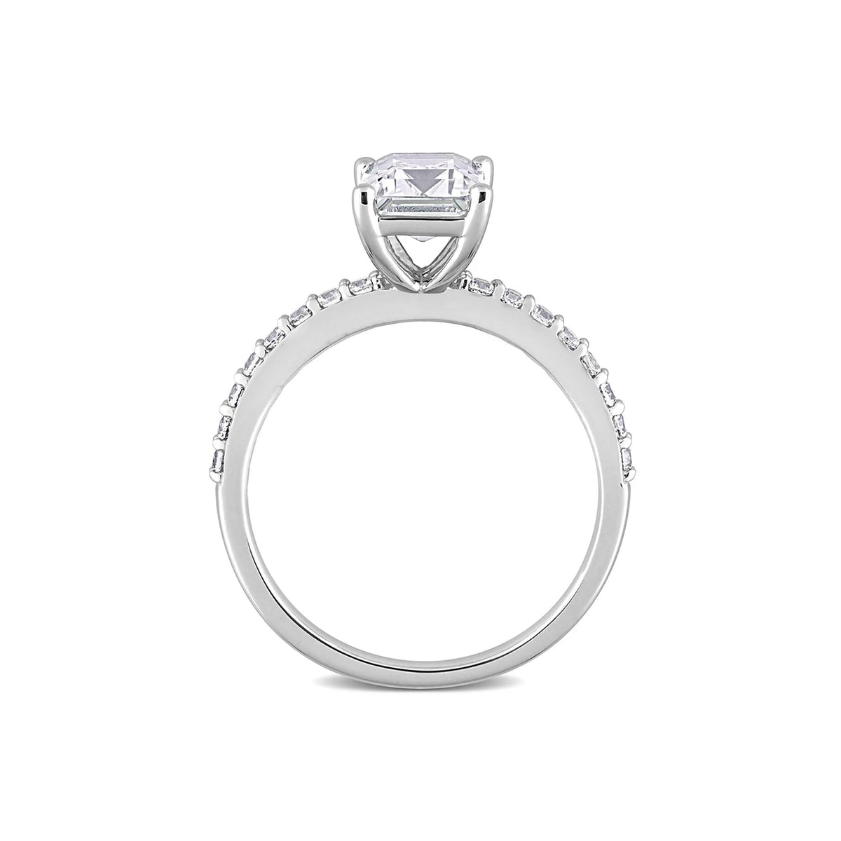 Emerald-Cut Lab Created White Sapphire Ring 10K White Gold Round Brilliant Cut Size 5