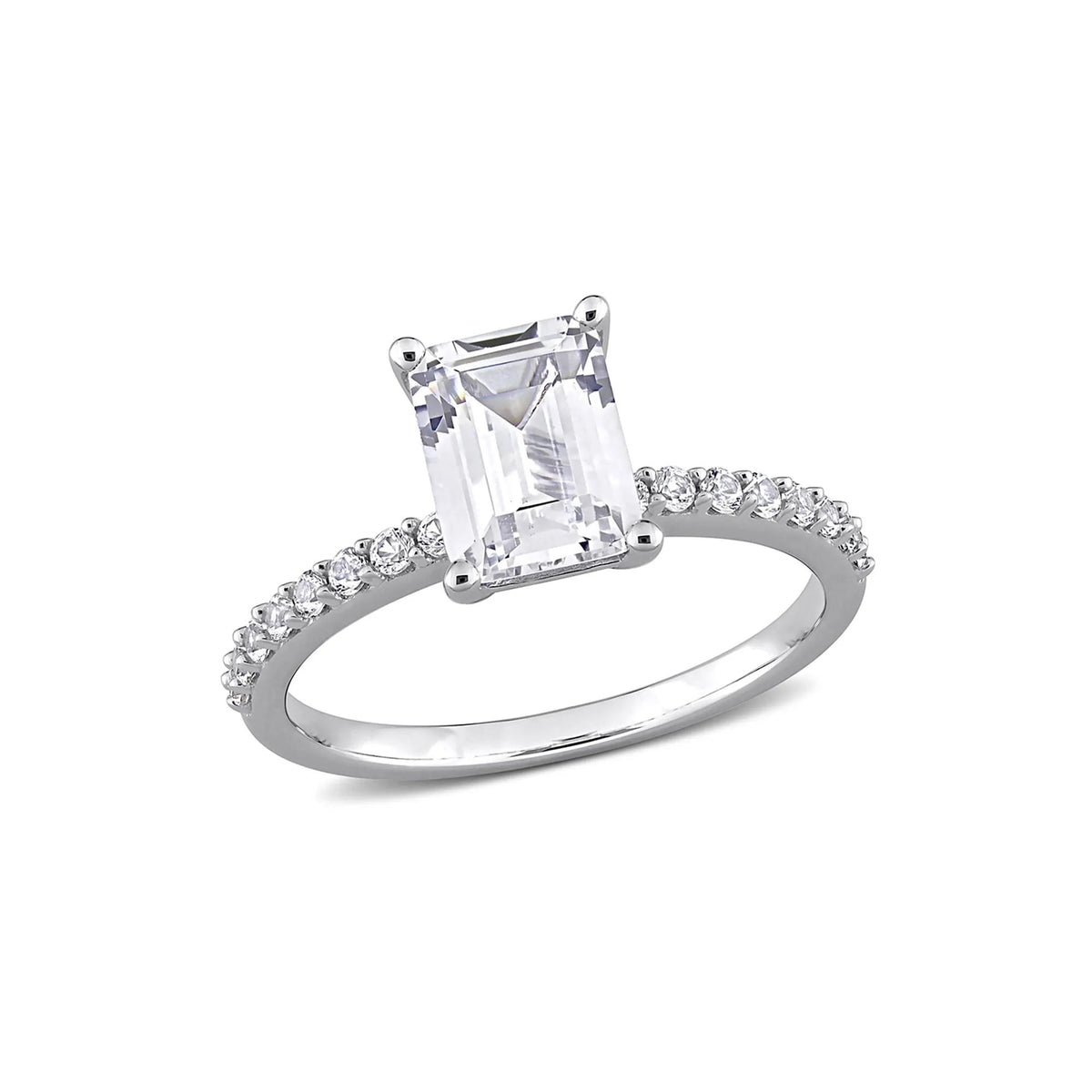 Emerald-Cut Lab Created White Sapphire Ring 10K White Gold Round Brilliant Cut Size 5