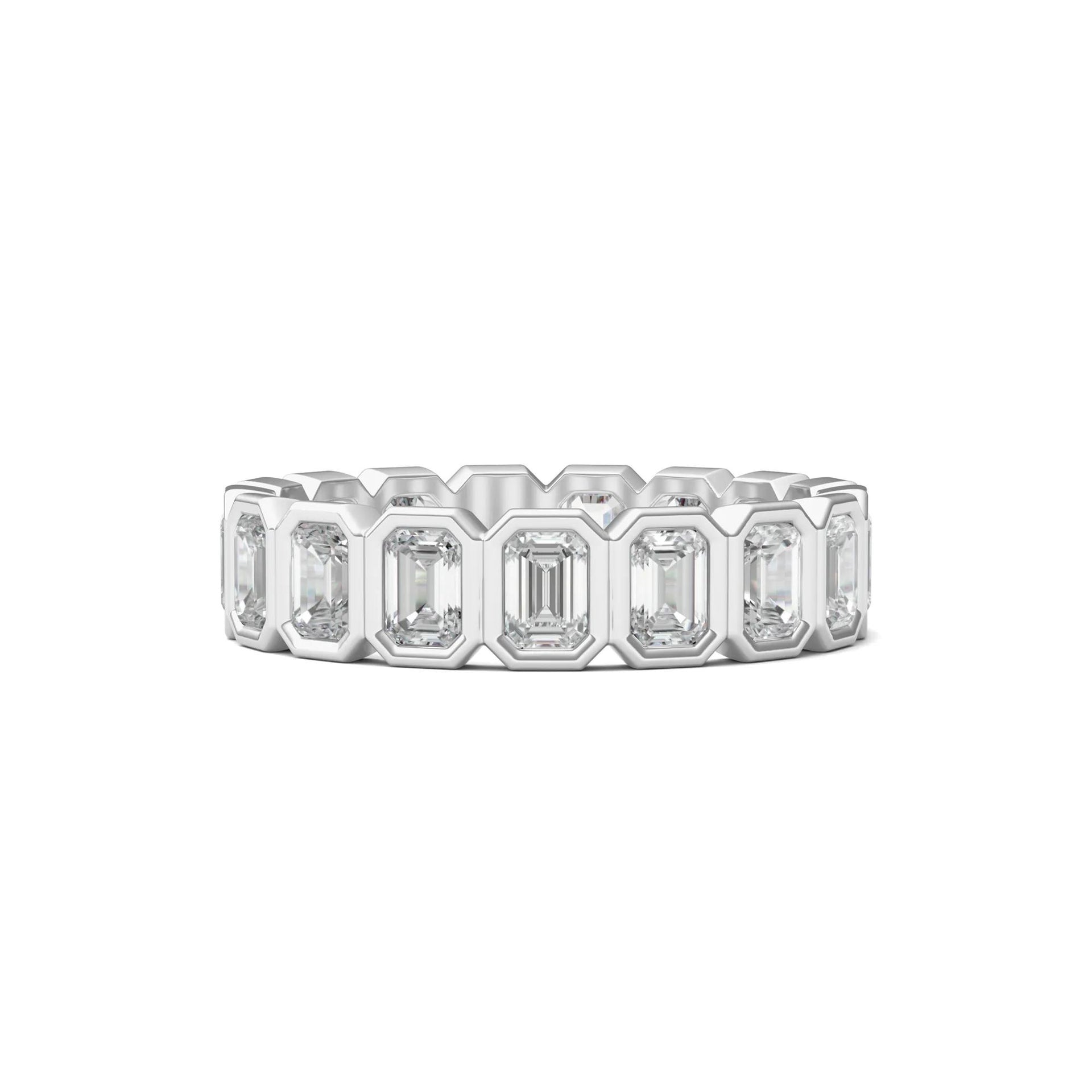 2 1/2 CT. Tw. Emerald-Cut Lab Grown Diamond Bezel-Set Eternity Band Ring 14K White Gold Size 8.5