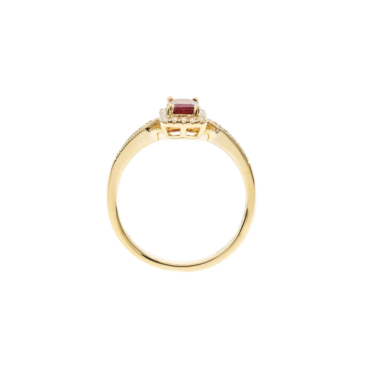 1/8 CT. Tw. Emerald-Cut Ruby & Diamond Ring 10K Yellow Gold Round Brilliant Cut Size 8