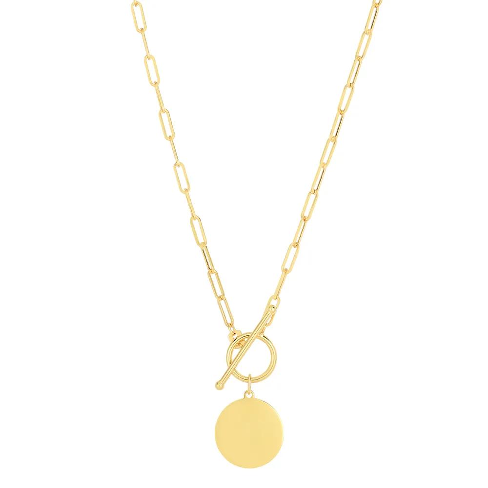 Engravable Circle Disc Pendant Necklace 14K Yellow Gold Size 18"