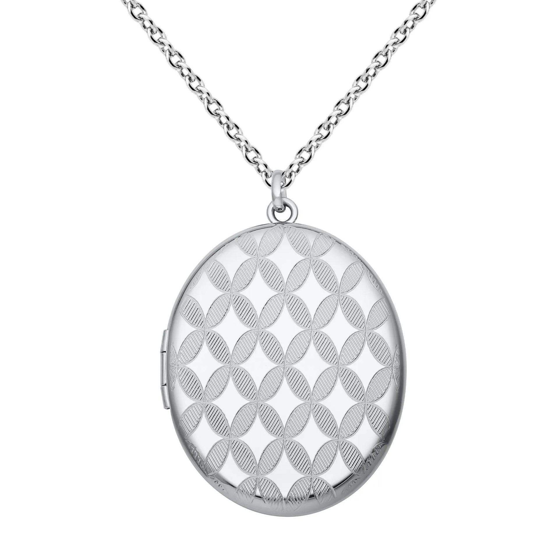 Engraved Oval Locket .925 Sterling .925 Sterling Silver Necklace White Size 18"