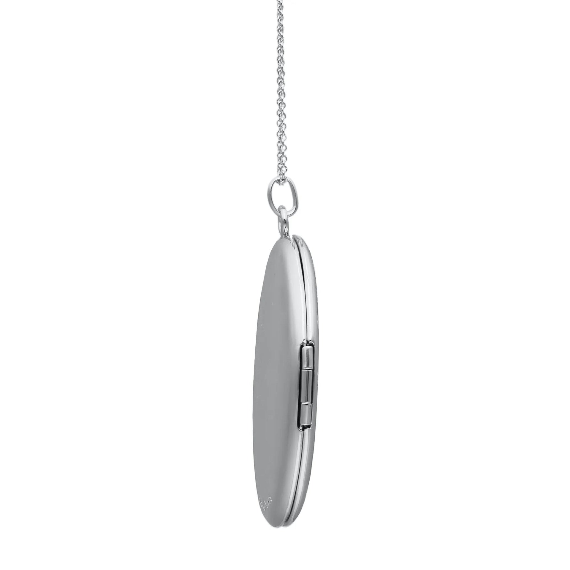 Engraved Oval Locket .925 Sterling .925 Sterling Silver Necklace White Size 18"
