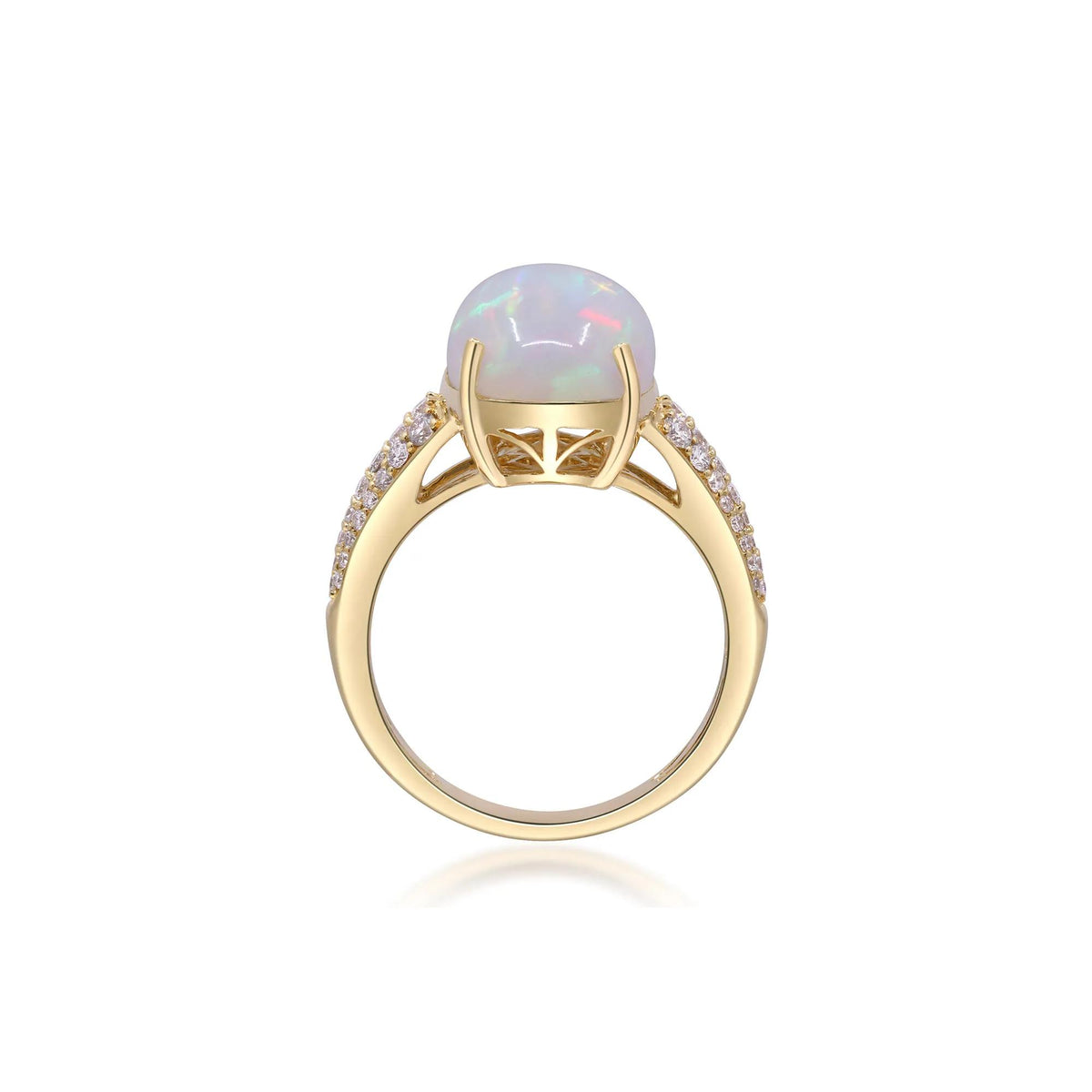 3/8 CT. Tw. Ethiopian Opal Cabochon & Diamond Thick Band Ring 10K Yellow Gold Size 8.5 2mm