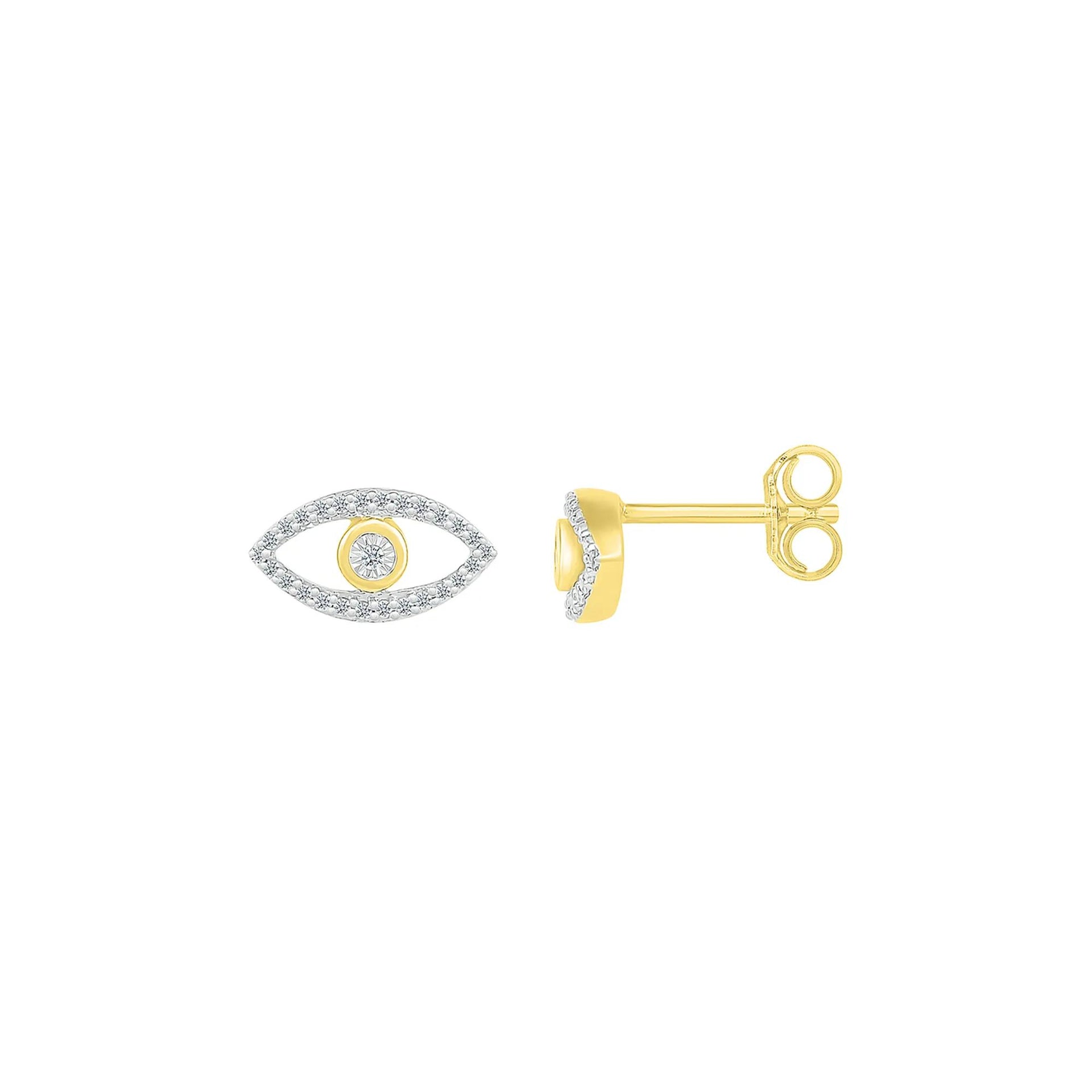 1/8 CT. Tw. Evil Eye Stud Earrings with Diamonds 10K Yellow Gold Size 10.50mm