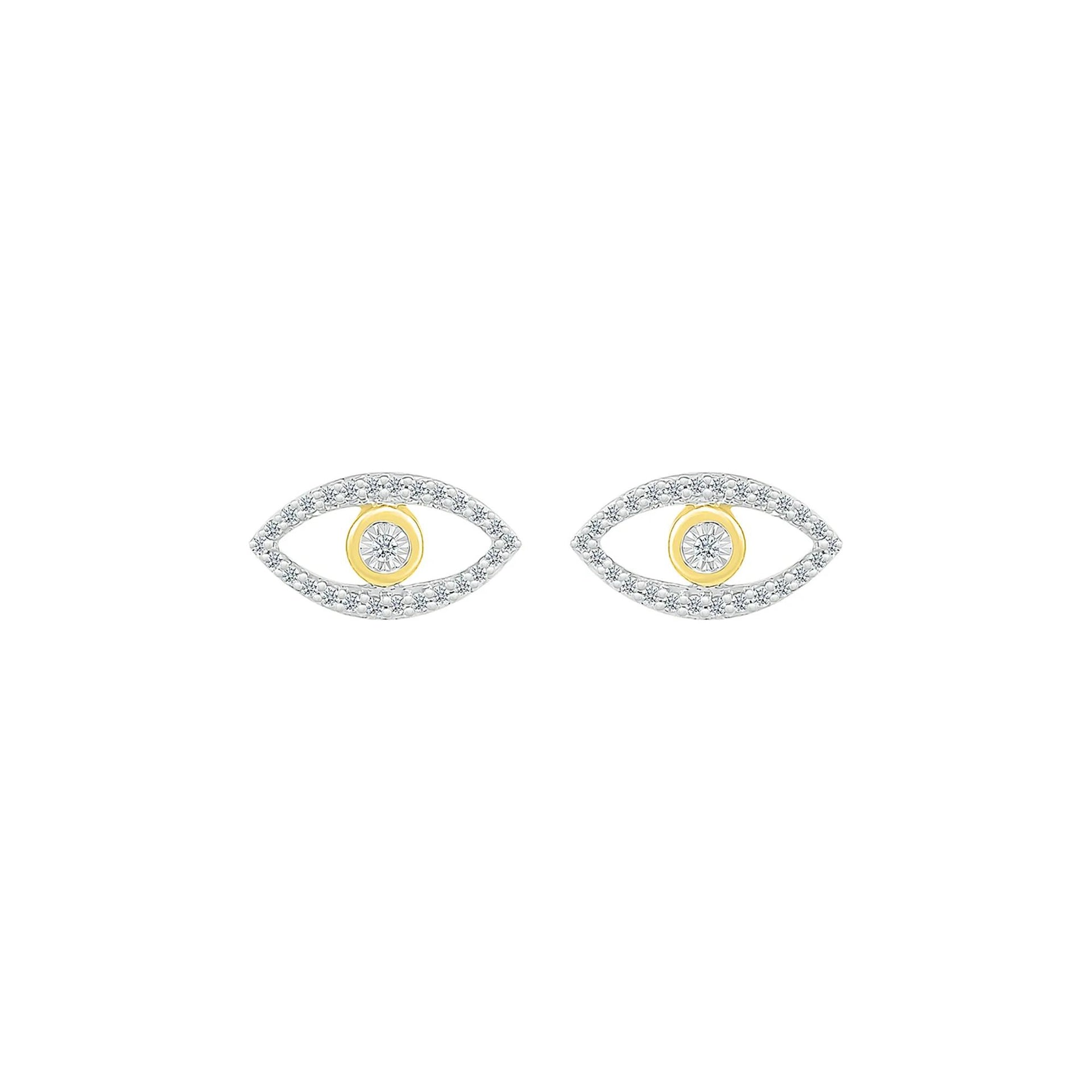 1/8 CT. Tw. Evil Eye Stud Earrings with Diamonds 10K Yellow Gold Size 10.50mm