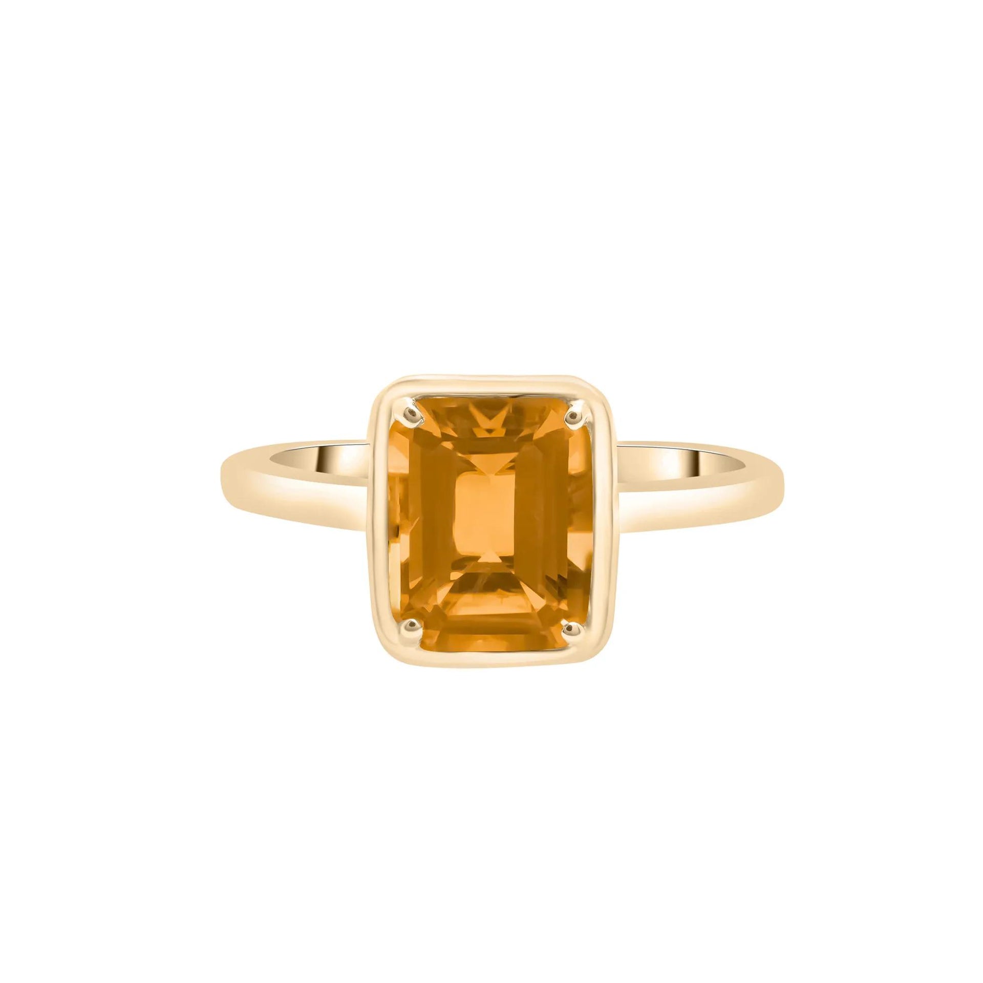 Faux-Bezel Citrine Ring 10K Yellow Gold Size 8 1.5mm